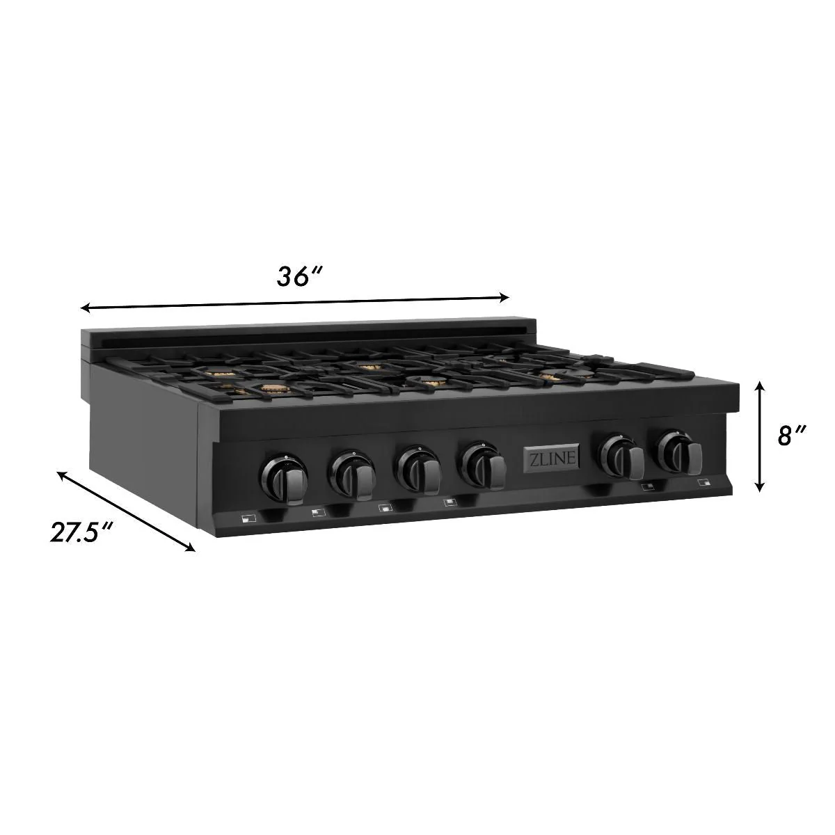 ZLINE 5-Piece Appliance Package - 36-Inch Rangetop with Brass Burners, Refrigerator, 30-Inch Electric Double Wall Oven, 3-Rack Dishwasher, and Convertible Wall Mount Hood in Black Stainless Steel (5KPR-RTBRH36-AWDDWV) - Image 8