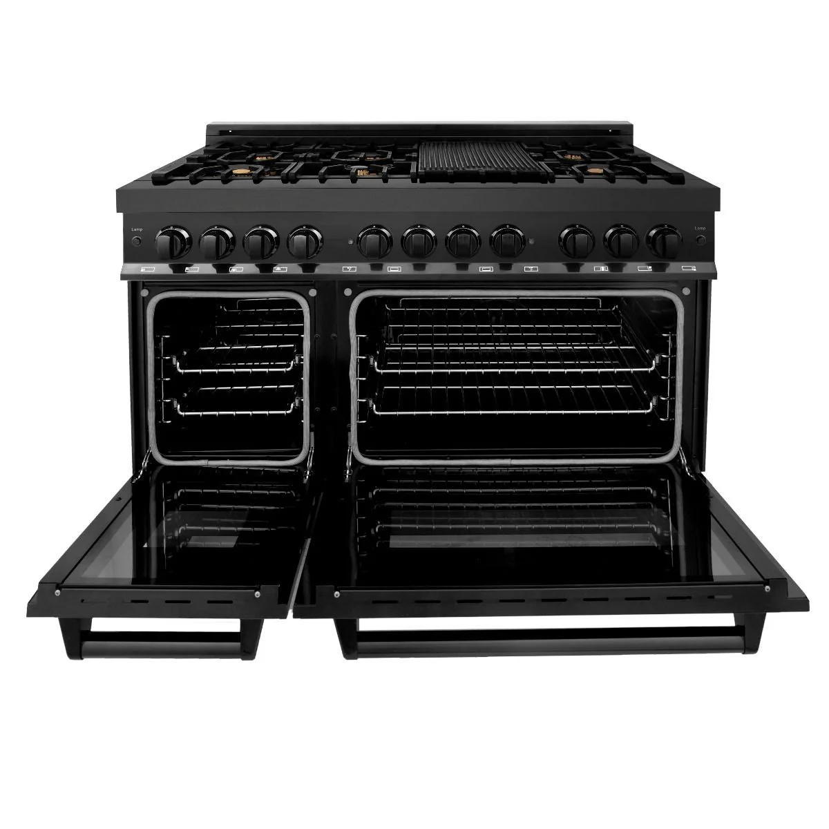 ZLINE 5-Piece Appliance Package - 48-Inch Dual Fuel Range, Refrigerator, Convertible Wall Mount Hood, Microwave Oven, and 3-Rack Dishwasher in Black Stainless Steel - Image 7