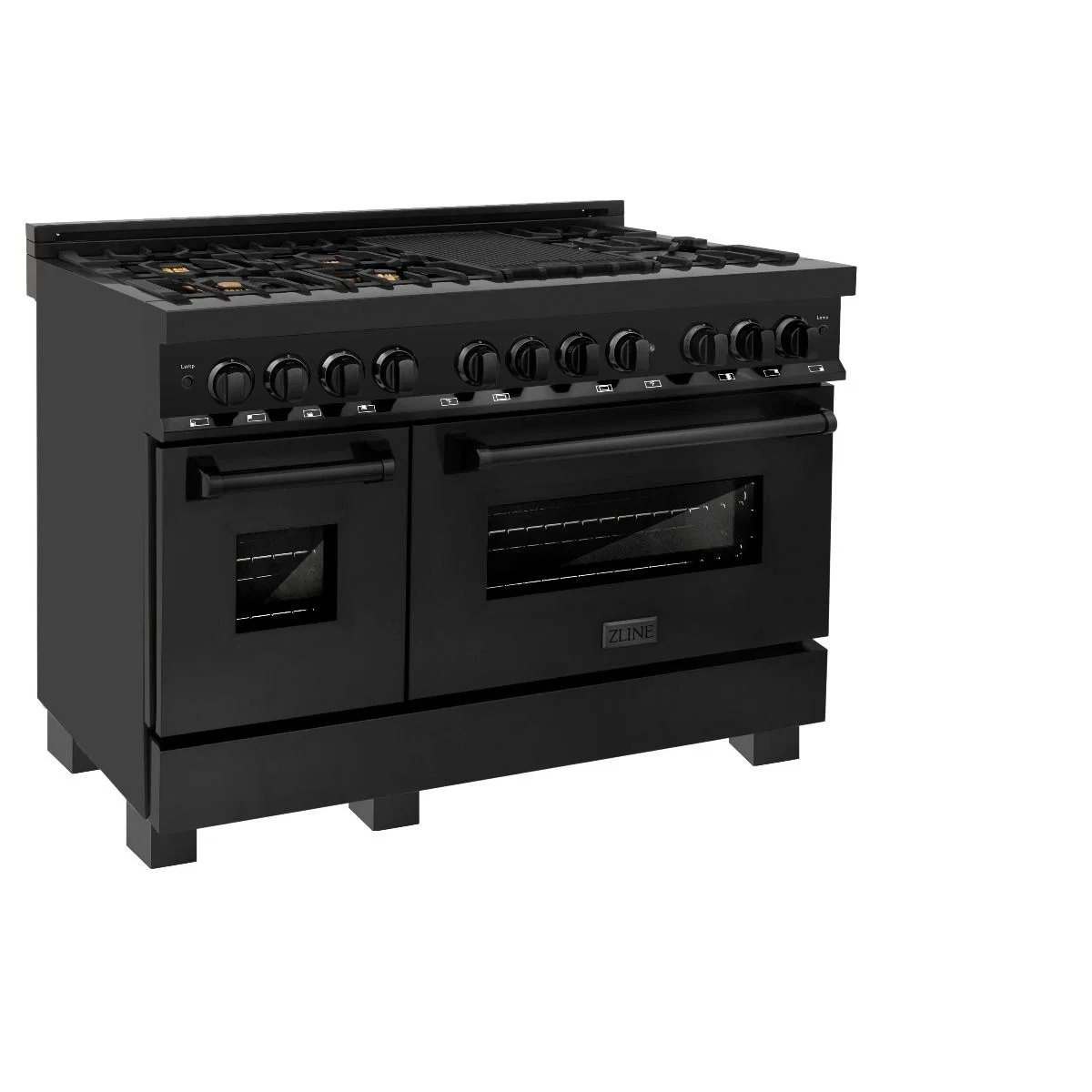 ZLINE 5-Piece Appliance Package - 48-Inch Dual Fuel Range, Refrigerator with Water Dispenser, Convertible Wall Mount Hood, Microwave Drawer, and 3-Rack Dishwasher in Black Stainless Steel - Image 5