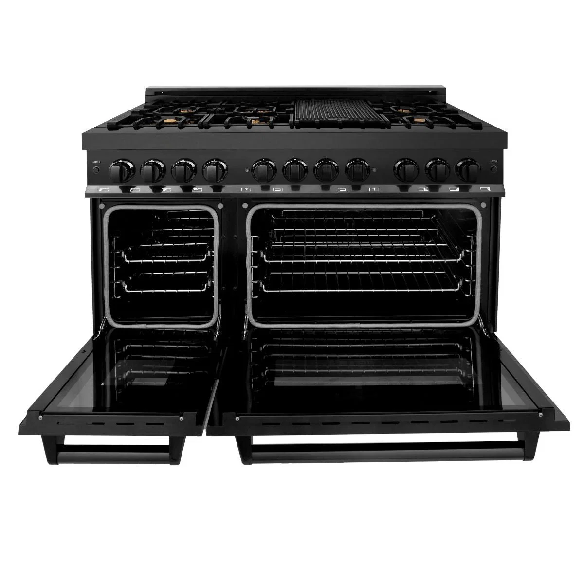 ZLINE 5-Piece Appliance Package - 48-Inch Dual Fuel Range, Refrigerator with Water Dispenser, Convertible Wall Mount Hood, Microwave Oven, and 3-Rack Dishwasher in Black Stainless Steel - Image 7