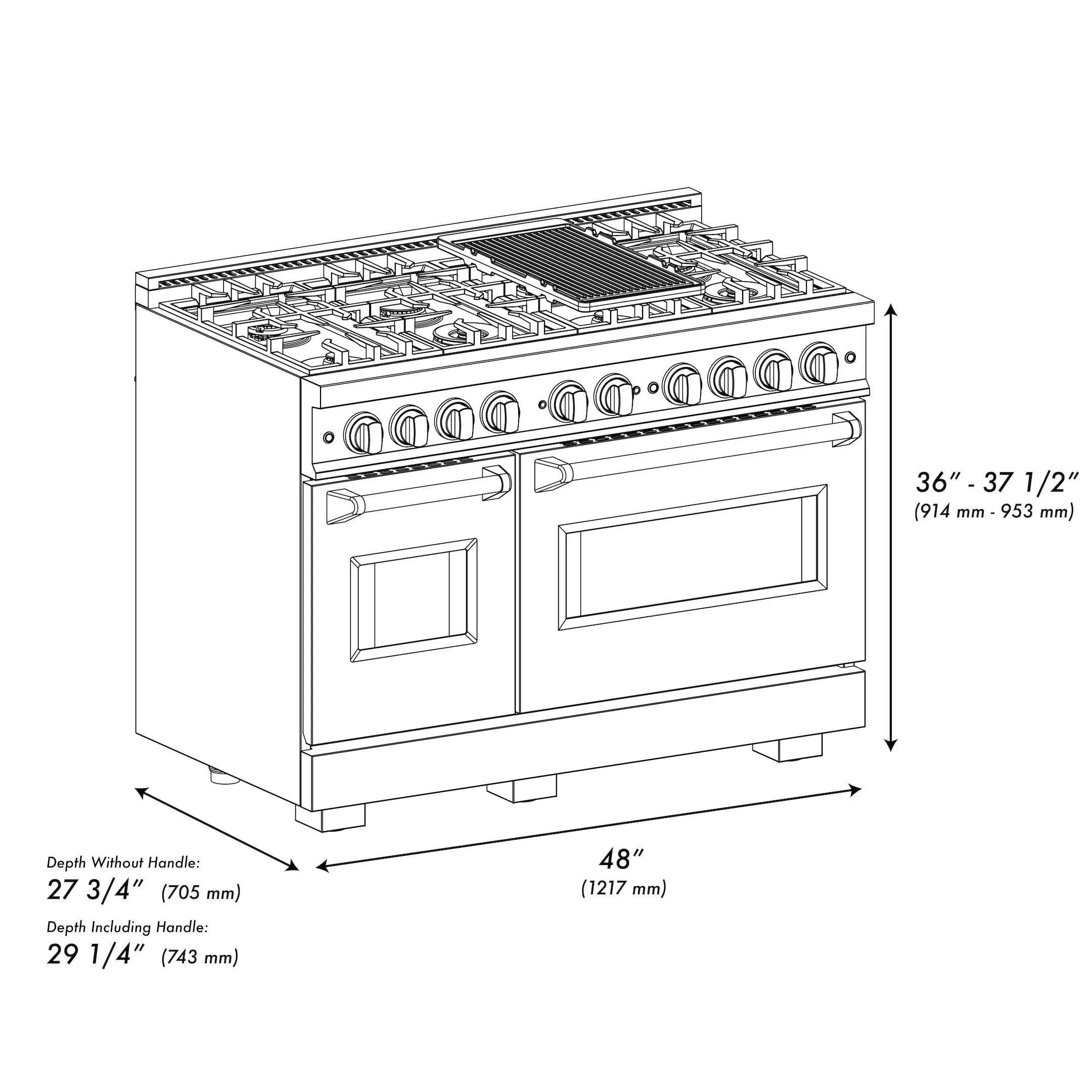 ZLINE 5-Piece Appliance Package - 48-Inch Dual Fuel Range, Hood, Refrigerator, Dishwasher, and Microwave Drawer in Black Stainless Steel - Image 10