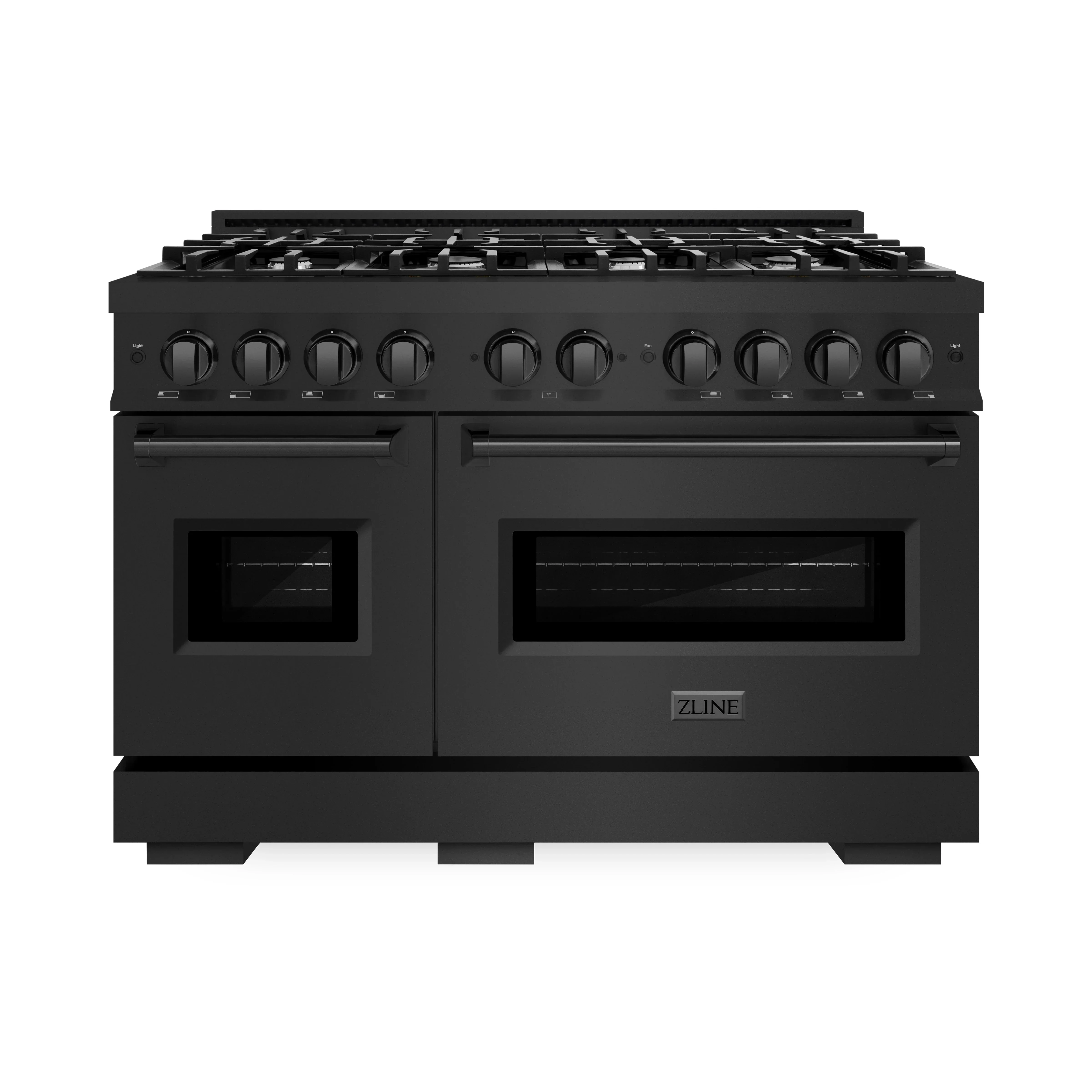 ZLINE 5-Piece Appliance Package - 48-Inch Dual Fuel Range, Hood, Refrigerator, Dishwasher, and Microwave Drawer in Black Stainless Steel - Image 2