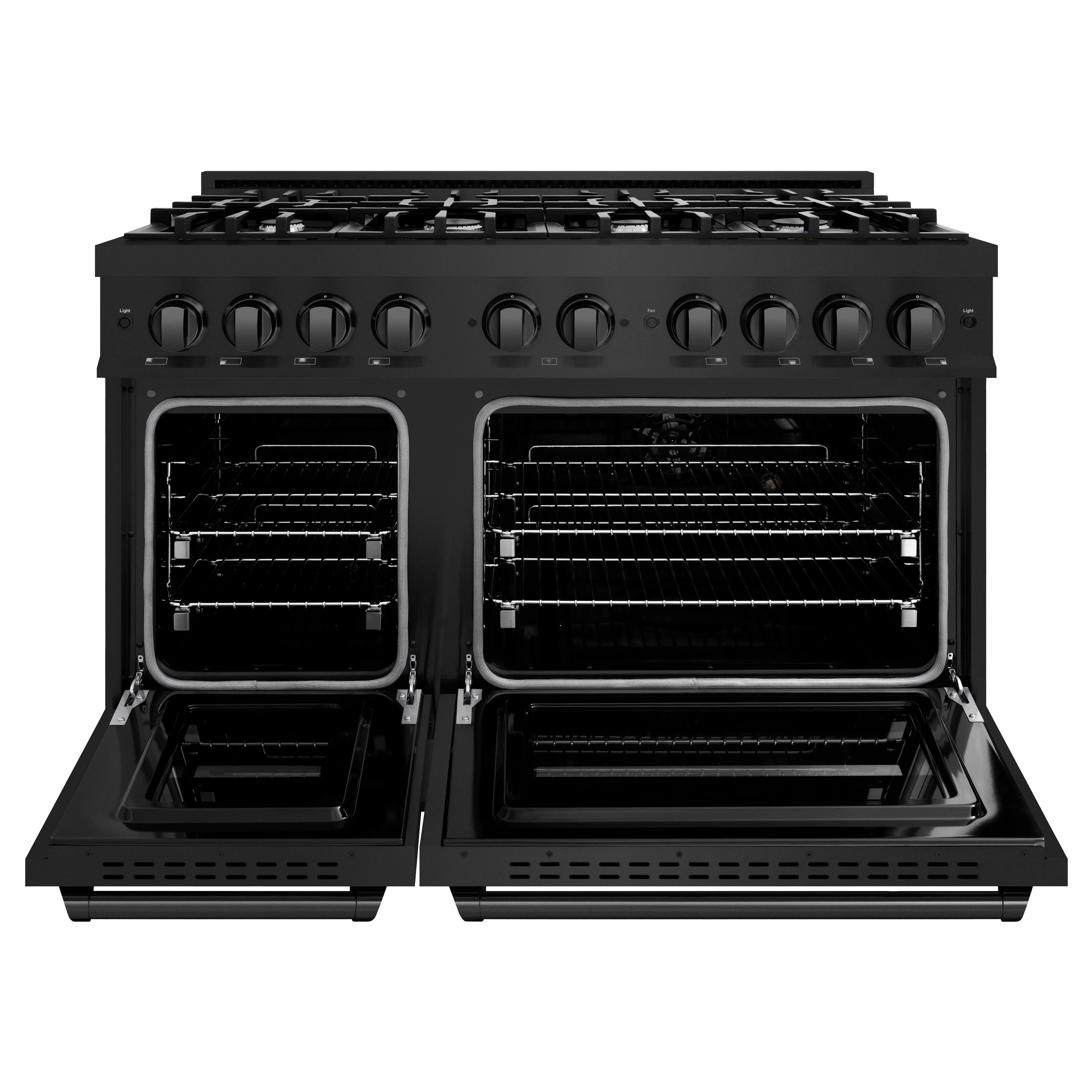 ZLINE 5-Piece Appliance Package - 48-Inch Dual Fuel Range, Hood, Refrigerator, Dishwasher, and Microwave Drawer in Black Stainless Steel - Image 4