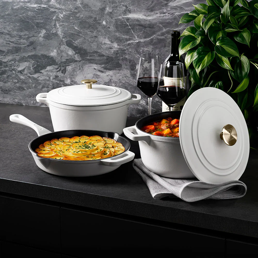 ZLINE 5-Piece Enameled Cast Iron Cookware Set in White Matte (CWSETS-WM-5) - Image 3