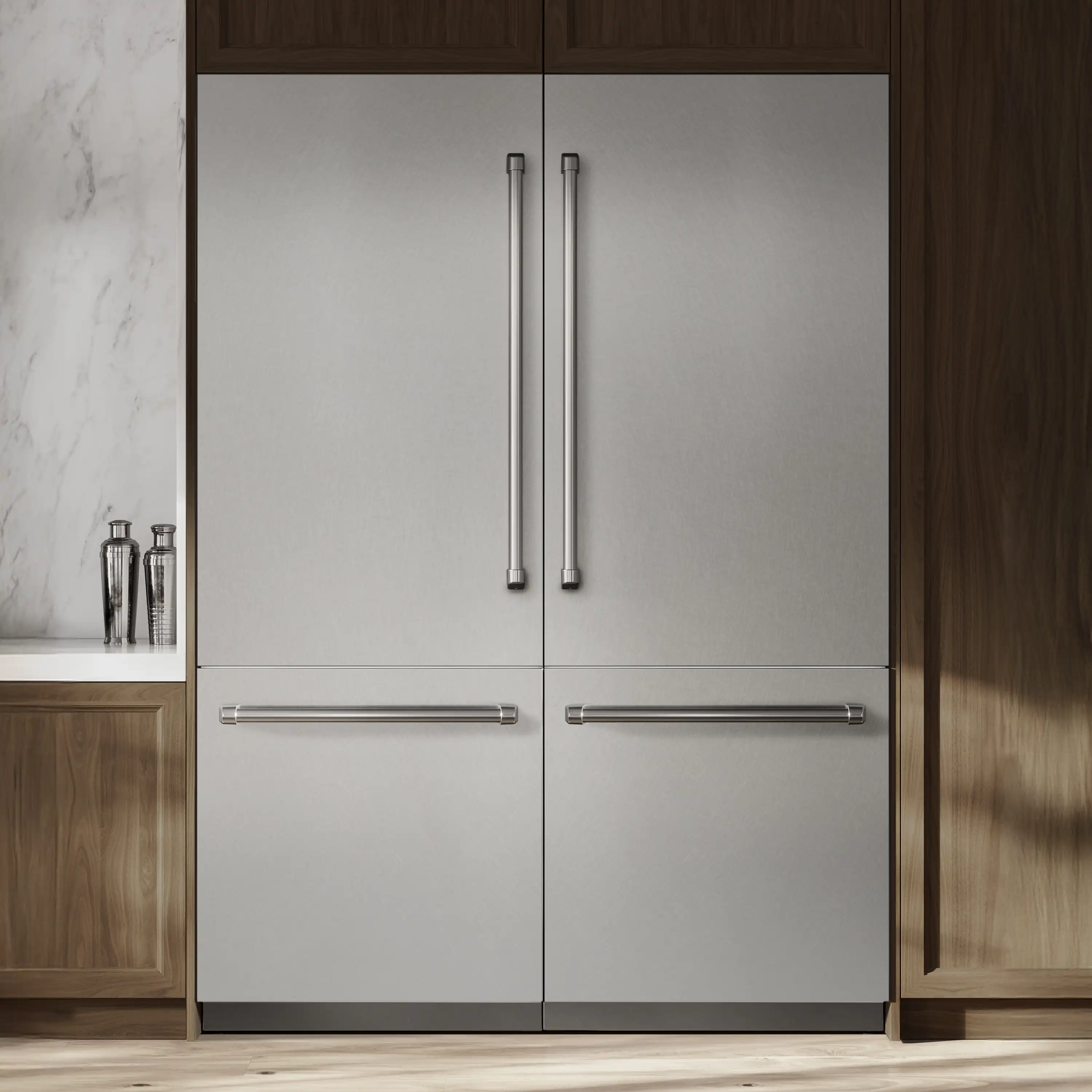 ZLINE 60-Inch 32.2 Cu. Ft. French Door Built-In Bottom Freezer Refrigerator with Water Dispensers and Ice Makers in Satin Stainless Steel with Graphite Gray Interior (GRBIV-SN-60) - Image 2