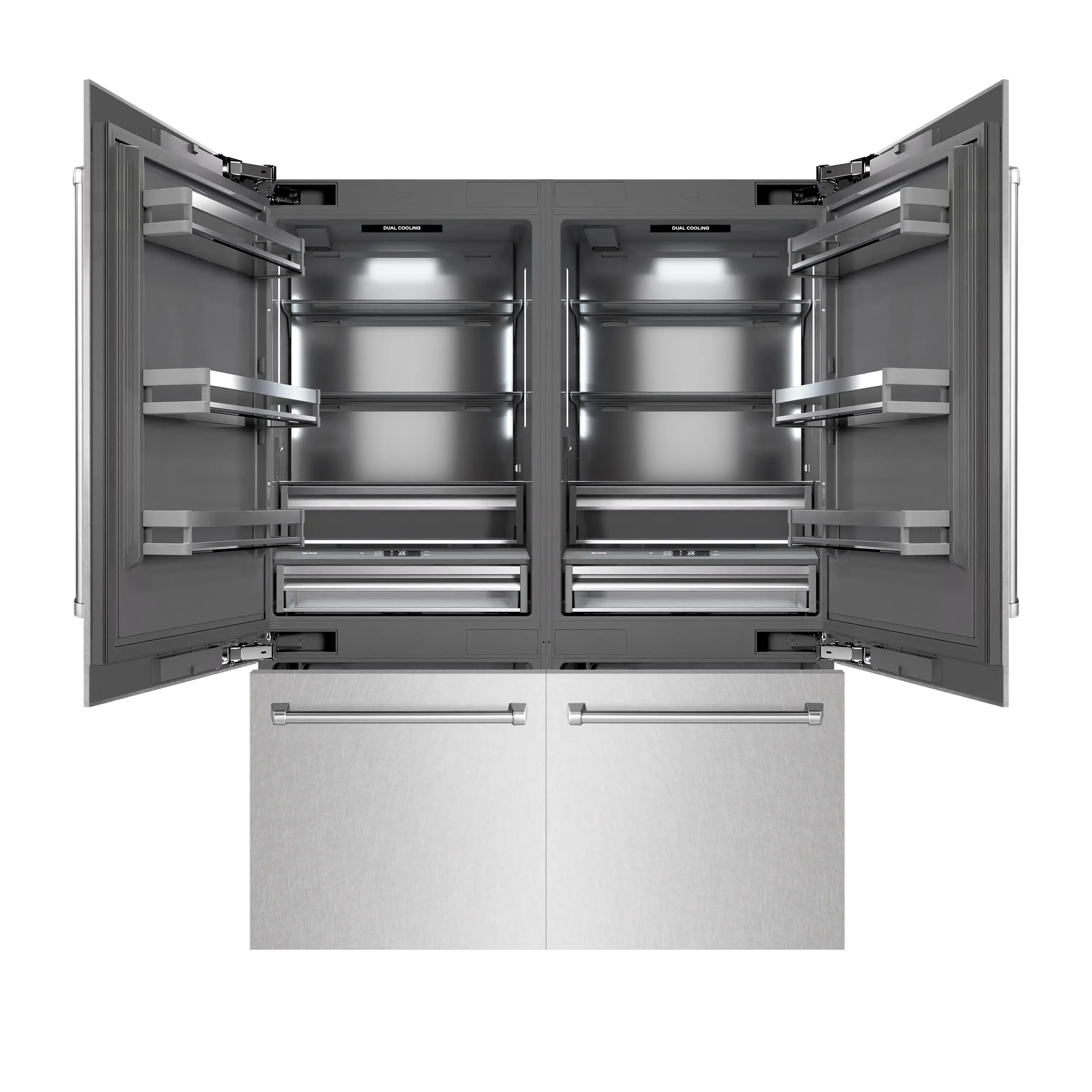 ZLINE 60-Inch 32.2 Cu. Ft. French Door Built-In Bottom Freezer Refrigerator with Water Dispensers and Ice Makers in Satin Stainless Steel with Graphite Gray Interior (GRBIV-SN-60) - Image 3