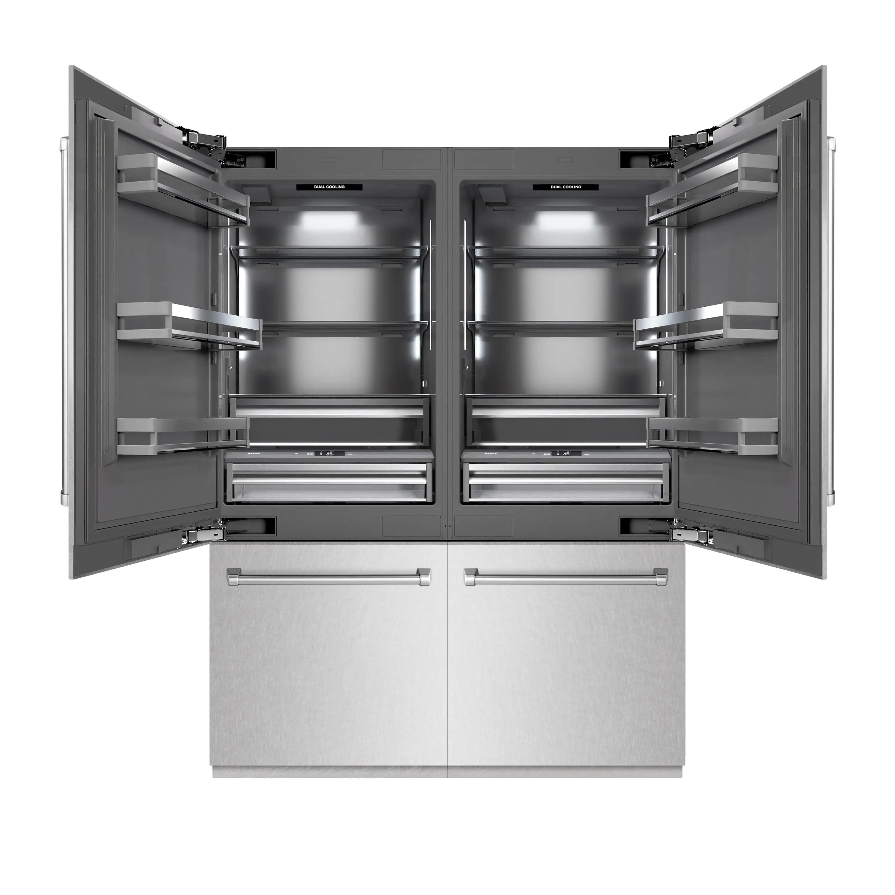 ZLINE 60-Inch 32.2 Cu. Ft. French Door Built-In Bottom Freezer Refrigerator with Water Dispensers and Ice Makers in Satin Stainless Steel with Graphite Gray Interior (GRBIV-SN-60) - Image 4