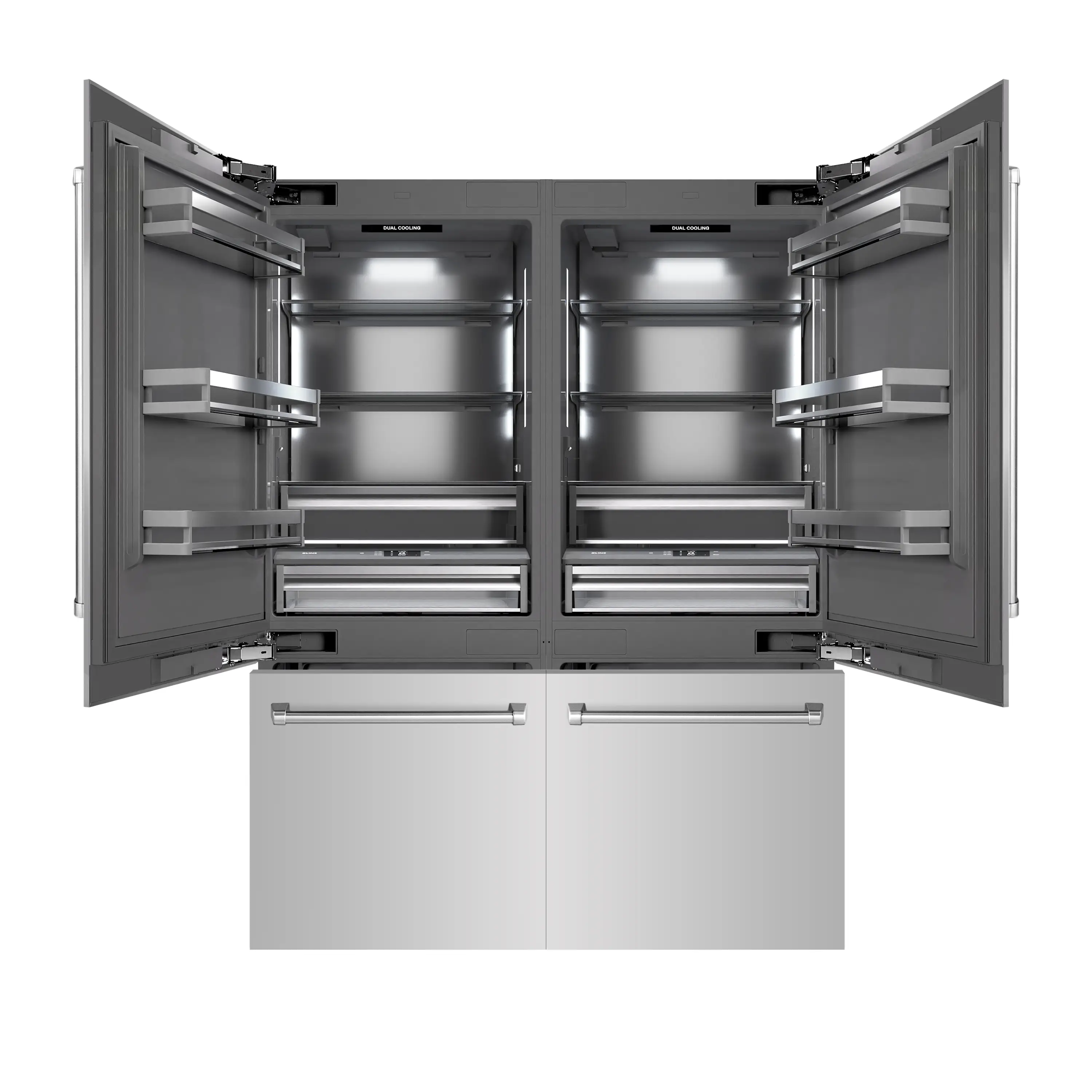 ZLINE 60-Inch 32.2 Cu. Ft. French Door Built-In Bottom Freezer Refrigerator with Water Dispensers and Ice Makers in Stainless Steel with Graphite Gray Interior (GRBIV-304-60) - Image 4