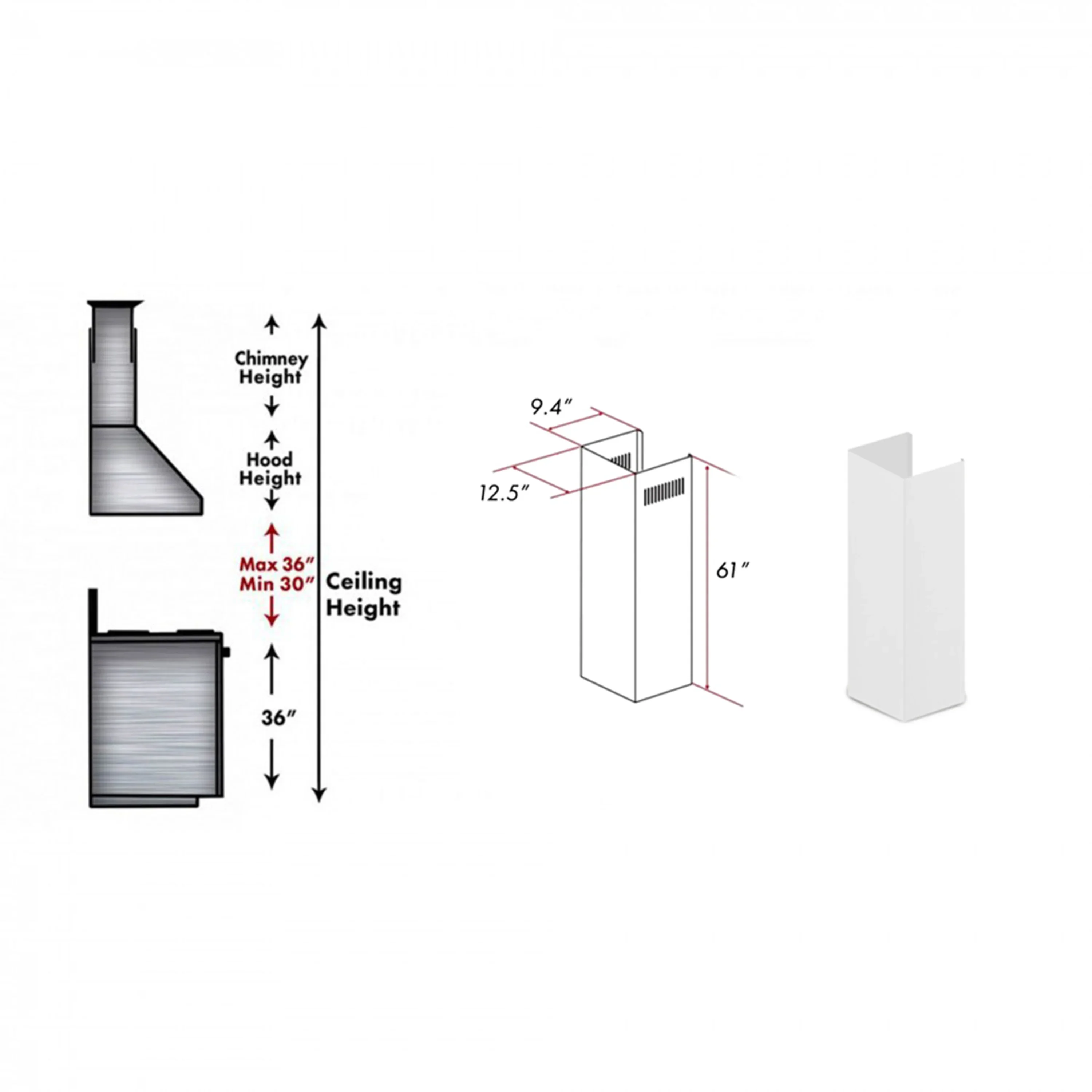 ZLINE 61-Inch Smooth Bright White Wooden Chimney Extension for 12 Ft. Ceiling (KBWW-E) - Image 2