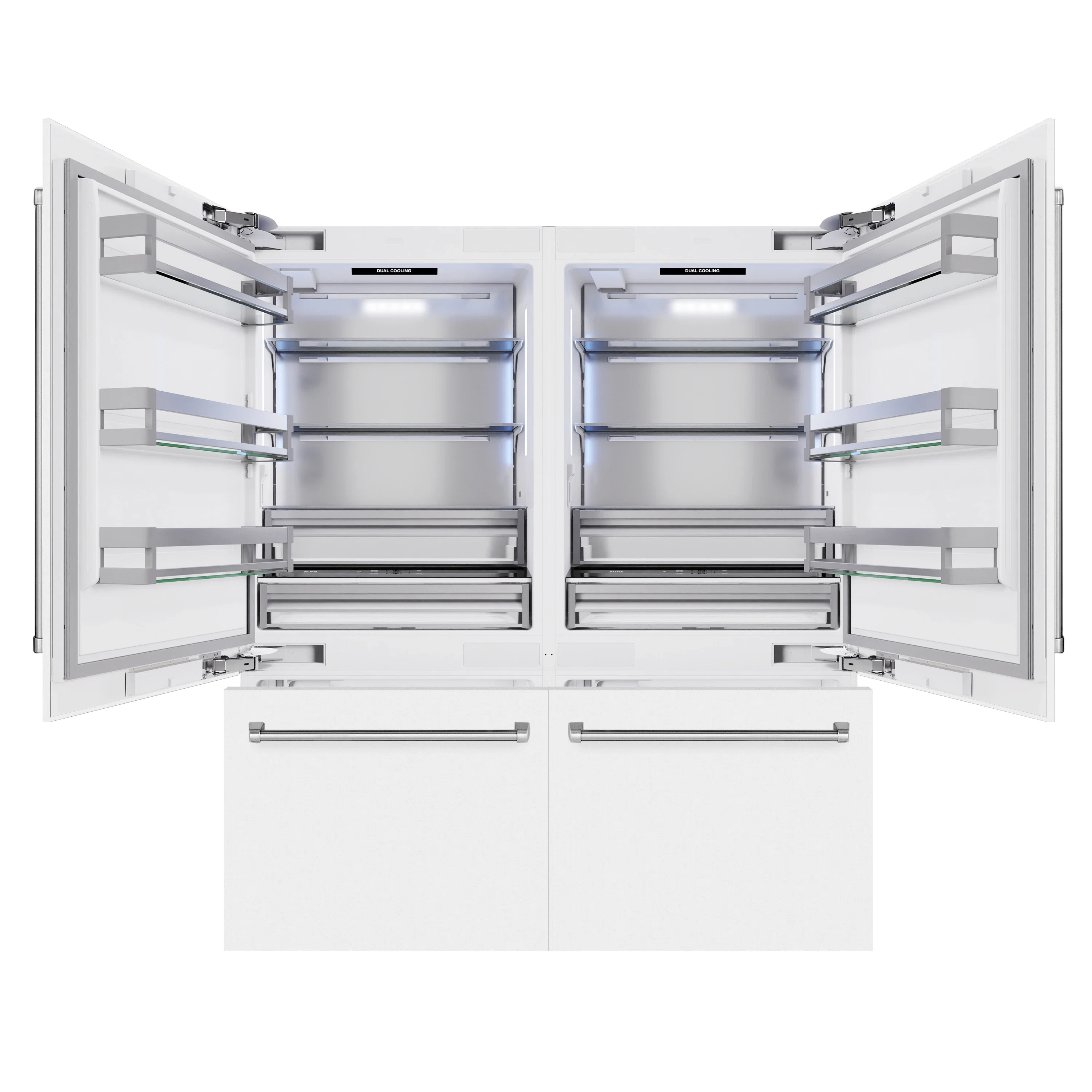 ZLINE 72-Inch 39.6 Cu. Ft. French Door Built-In Bottom Freezer Refrigerator with Water Dispensers and Ice Makers in White Matte (RBIT-WM-72) - Image 4