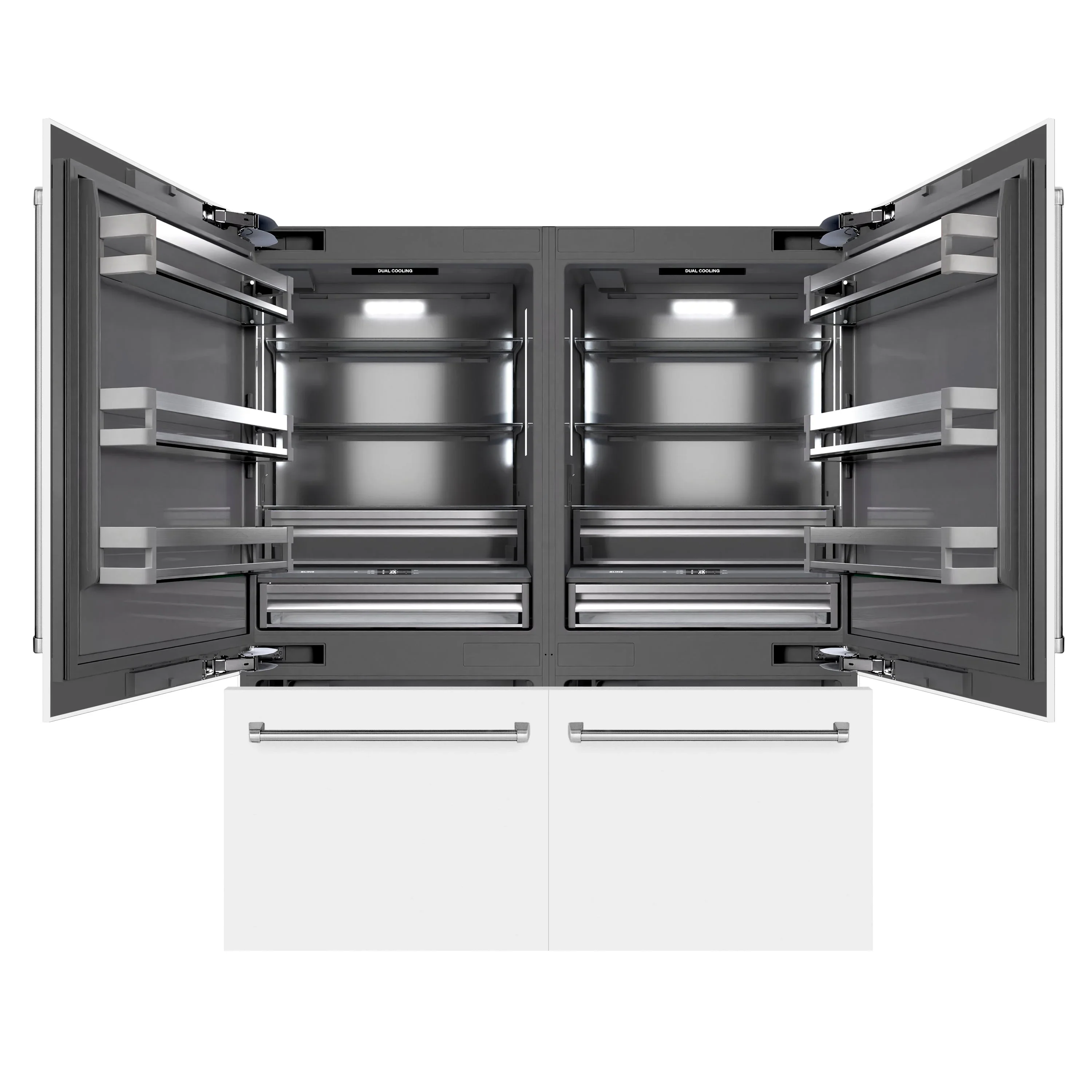 ZLINE 72-Inch 39.6 Cu. Ft. French Door Built-In Bottom Freezer Refrigerator with Water Dispensers and Ice Makers in White Matte with Graphite Gray Interior (GRBIT-WM-72) - Image 3