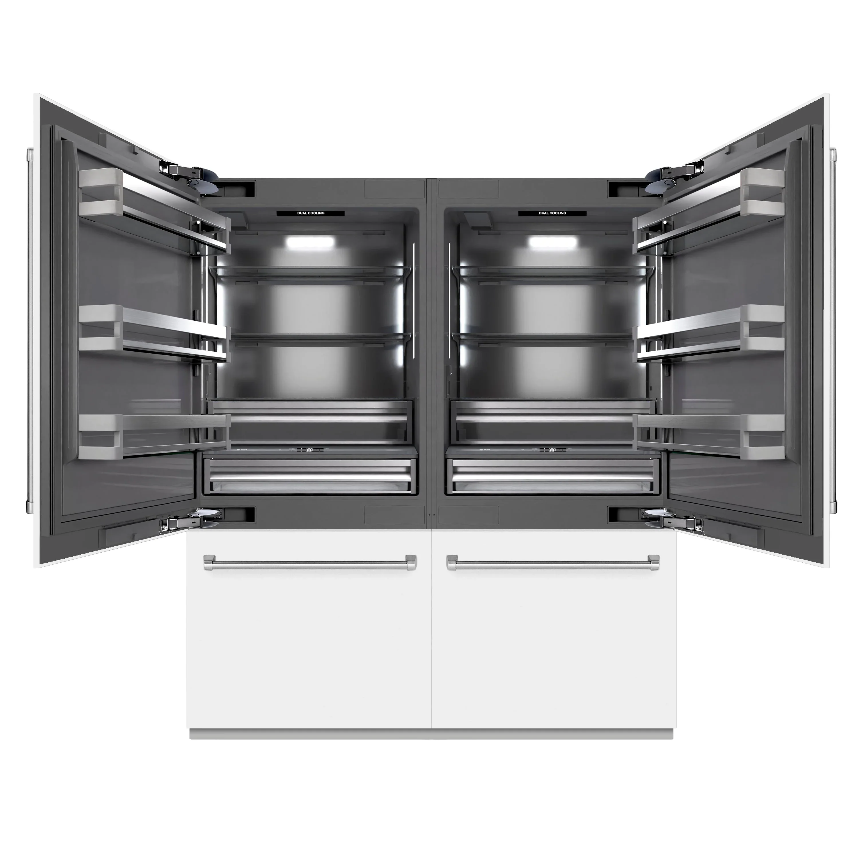 ZLINE 72-Inch 39.6 Cu. Ft. French Door Built-In Bottom Freezer Refrigerator with Water Dispensers and Ice Makers in White Matte with Graphite Gray Interior (GRBIT-WM-72) - Image 4