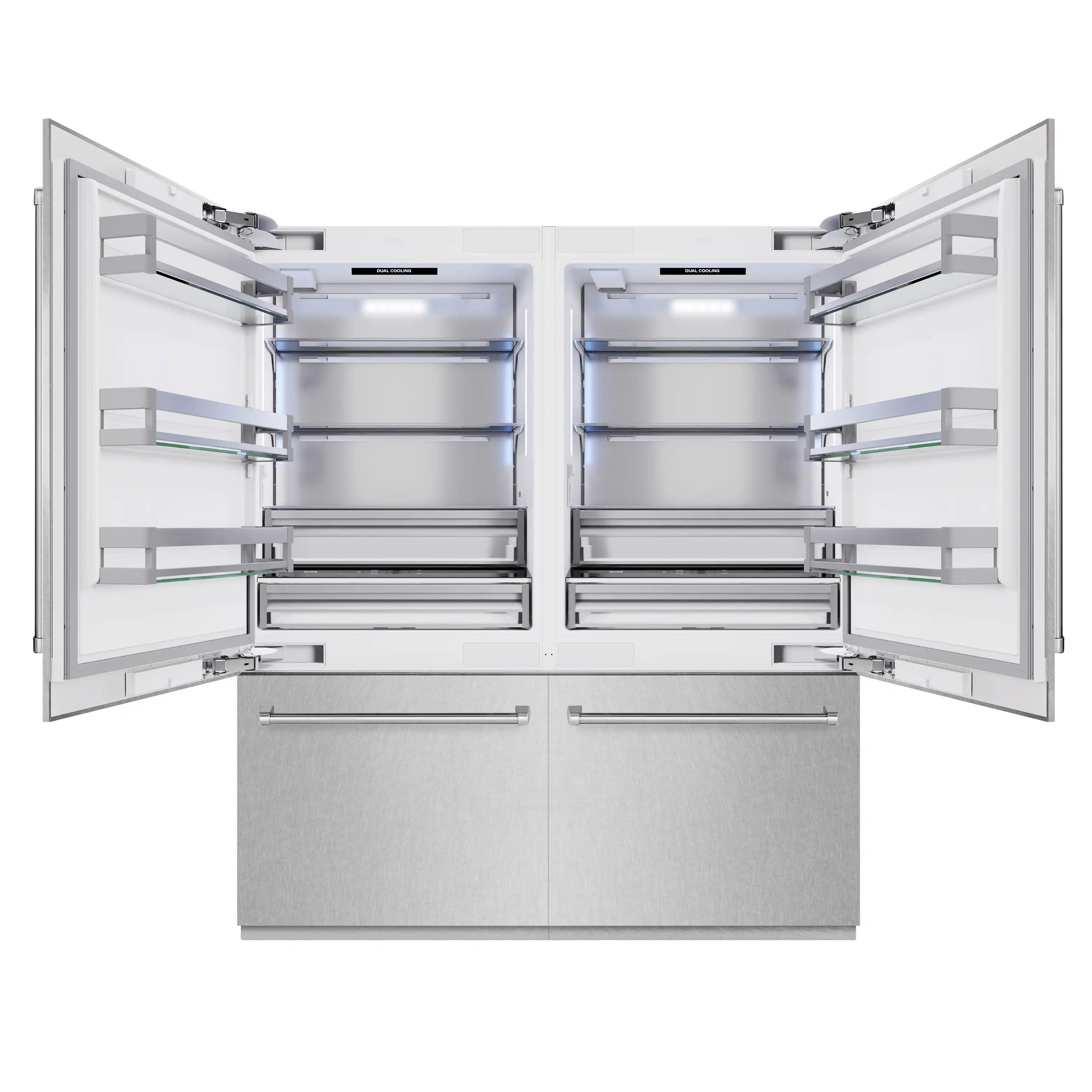 ZLINE 72-Inch 39.6 Cu. Ft. French Door Built-In Bottom Freezer Refrigerator with Water Dispensers and Ice Makers in Satin Stainless Steel (RBIT-SN-72) - Image 2