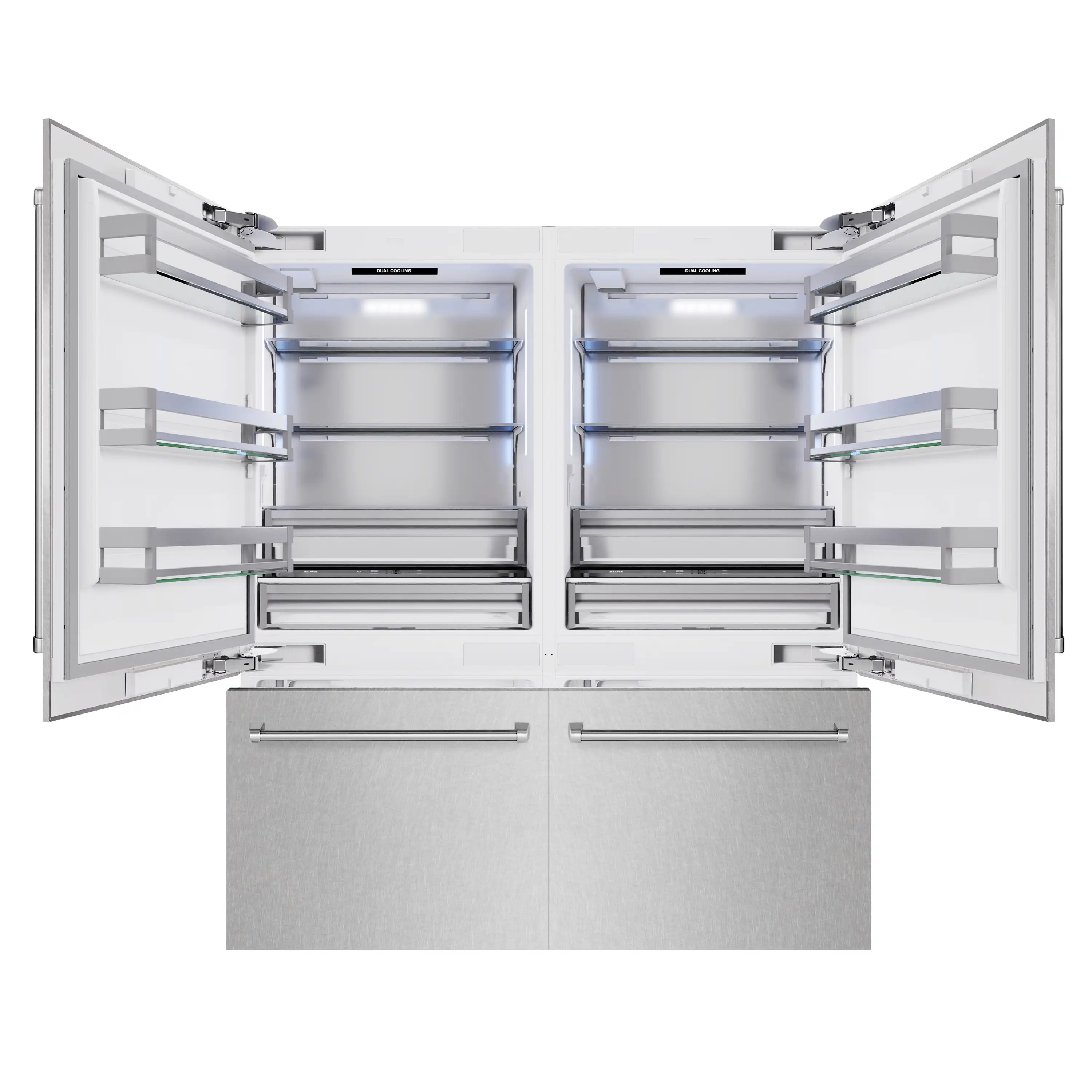 ZLINE 72-Inch 39.6 Cu. Ft. French Door Built-In Bottom Freezer Refrigerator with Water Dispensers and Ice Makers in Satin Stainless Steel (RBIT-SN-72) - Image 3