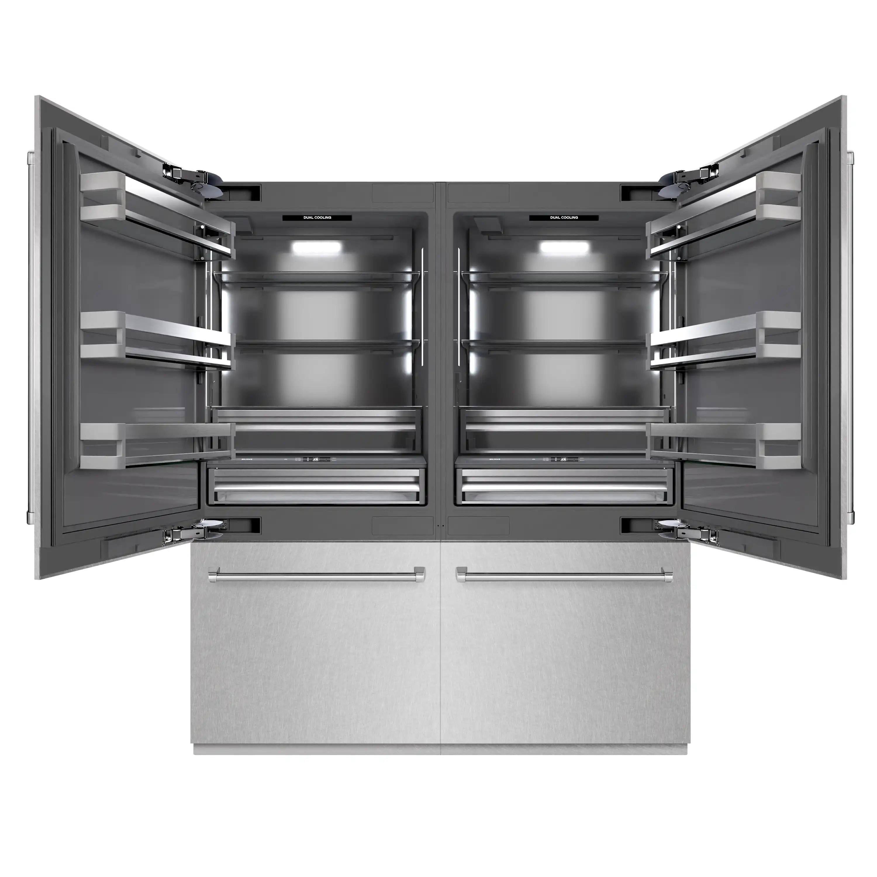 ZLINE 72-Inch 39.6 Cu. Ft. French Door Built-In Bottom Freezer Refrigerator with Water Dispensers and Ice Makers in Satin Stainless Steel with Graphite Gray Interior (GRBIT-SN-72) - Image 2