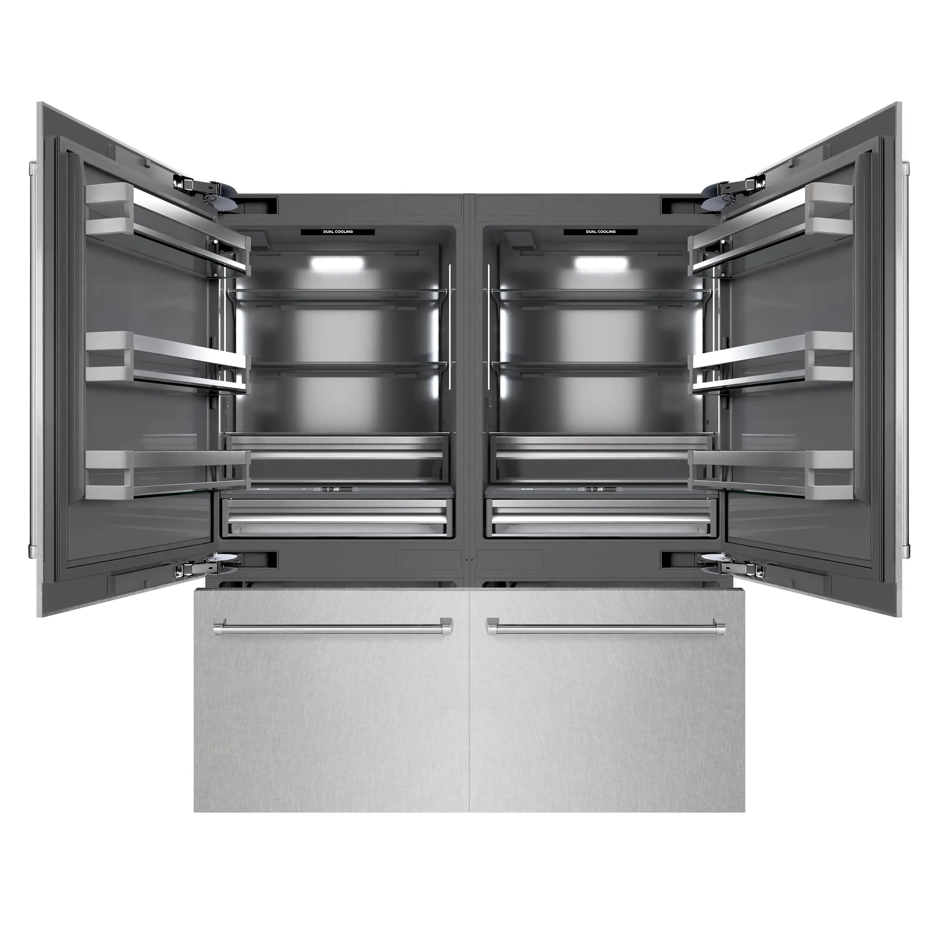 ZLINE 72-Inch 39.6 Cu. Ft. French Door Built-In Bottom Freezer Refrigerator with Water Dispensers and Ice Makers in Satin Stainless Steel with Graphite Gray Interior (GRBIT-SN-72) - Image 3