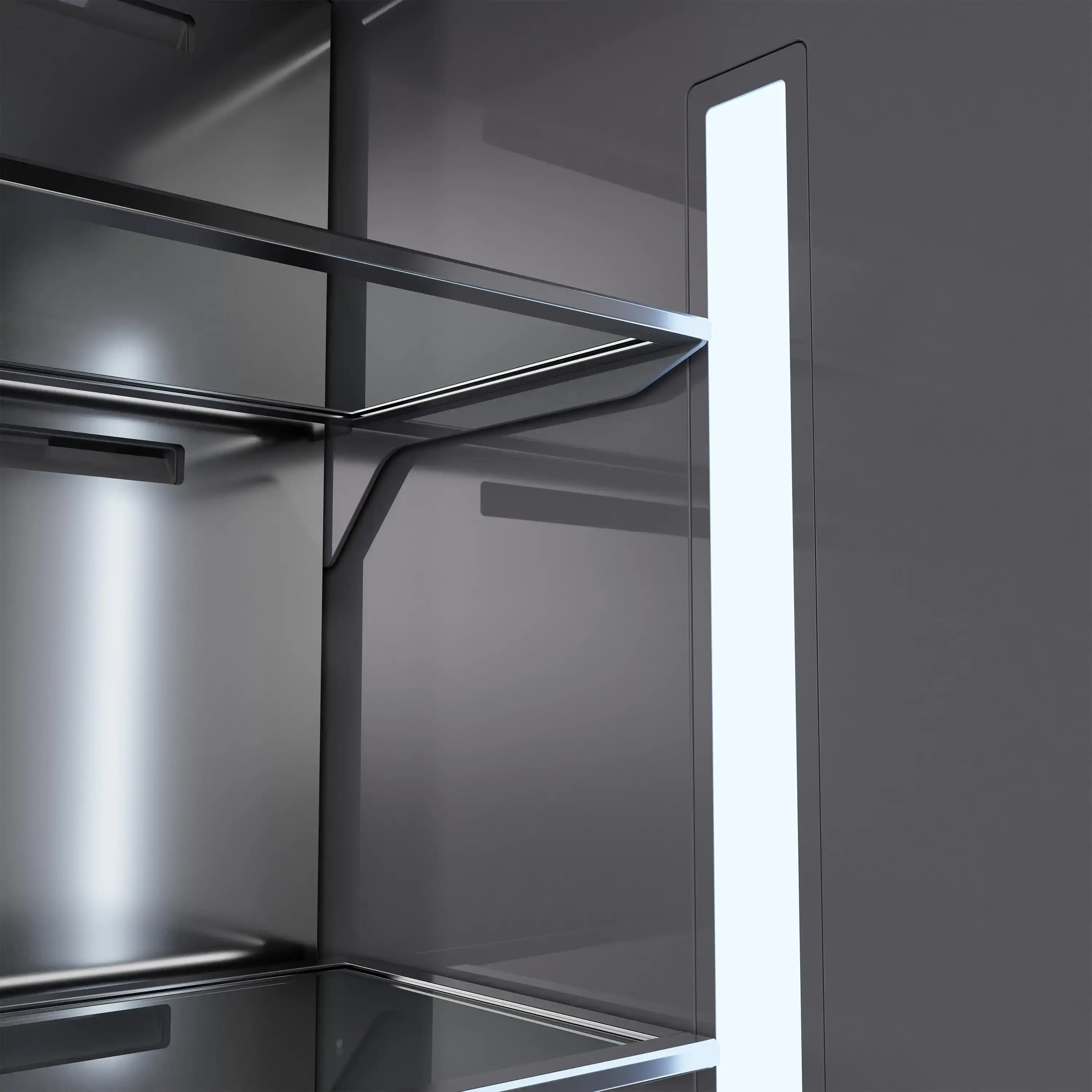 ZLINE 72-Inch 39.6 Cu. Ft. French Door Built-In Bottom Freezer Refrigerator with Water Dispensers and Ice Makers in Satin Stainless Steel with Graphite Gray Interior (GRBIT-SN-72) - Image 6