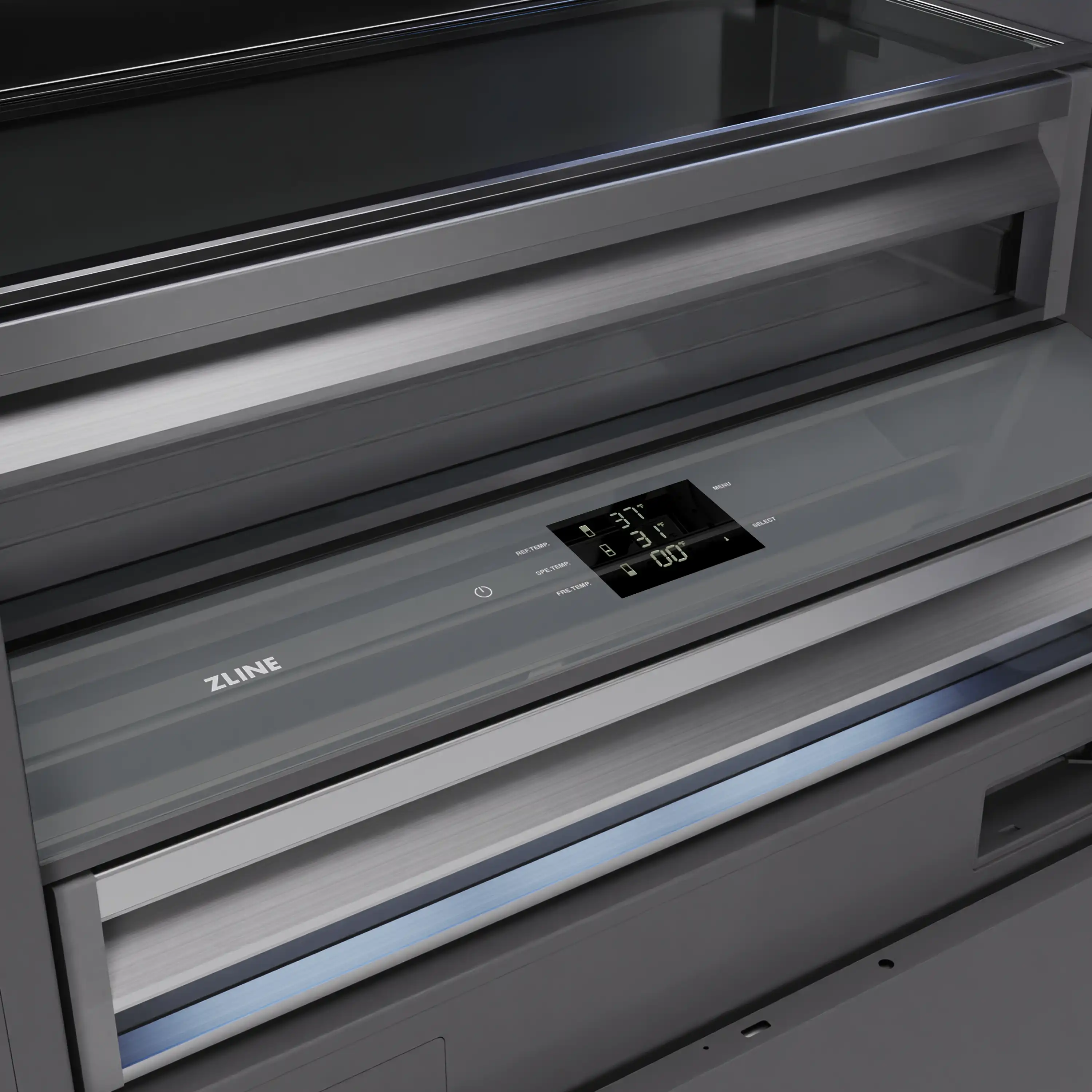 ZLINE 72-Inch 39.6 Cu. Ft. French Door Built-In Bottom Freezer Refrigerator with Water Dispensers and Ice Makers in Panel Ready with Graphite Gray Interior (GRBIT-72) - Image 11