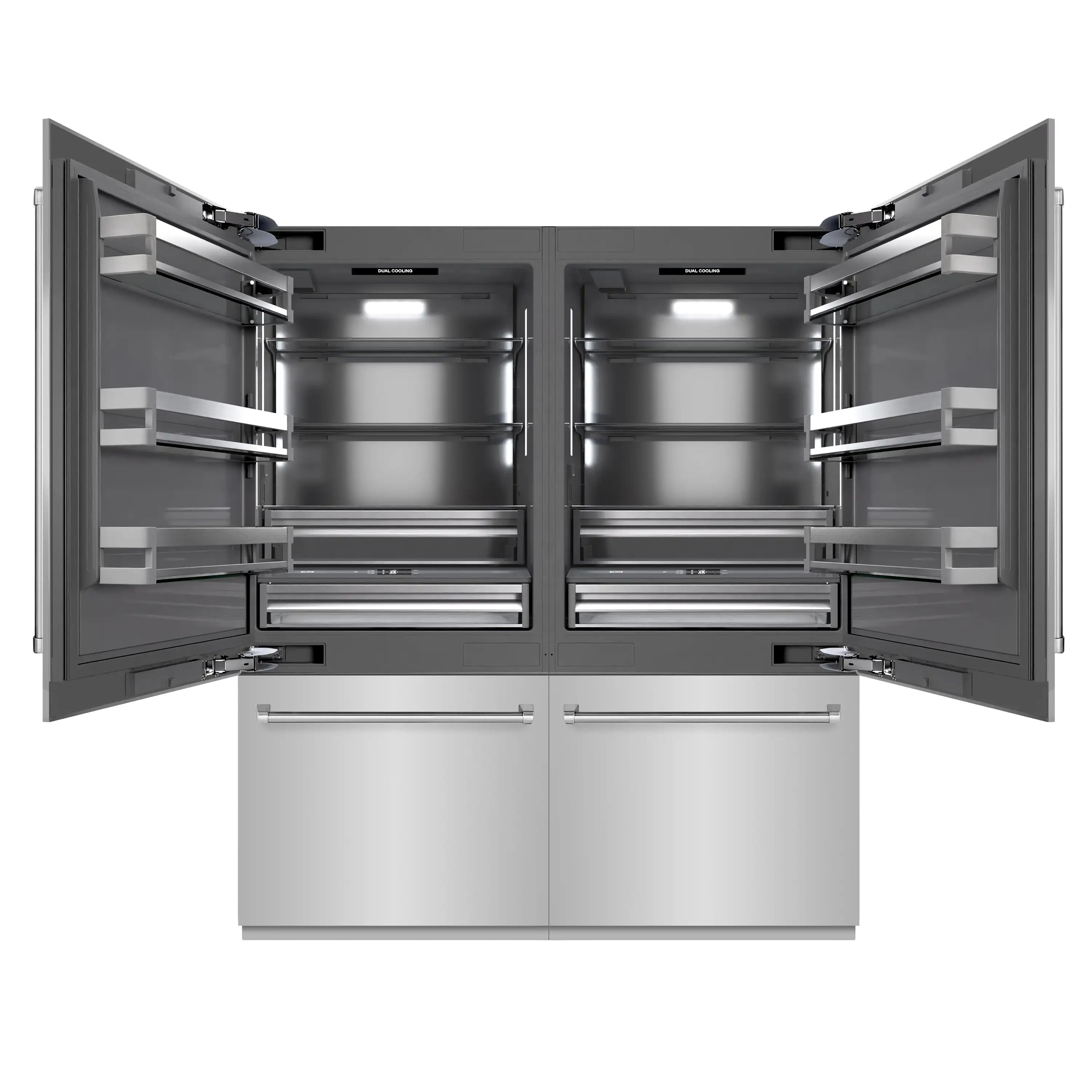 ZLINE 72-Inch 39.6 Cu. Ft. French Door Built-In Bottom Freezer Refrigerator with Water Dispensers and Ice Makers in Stainless Steel with Graphite Gray Interior (GRBIT-304-72) - Image 2