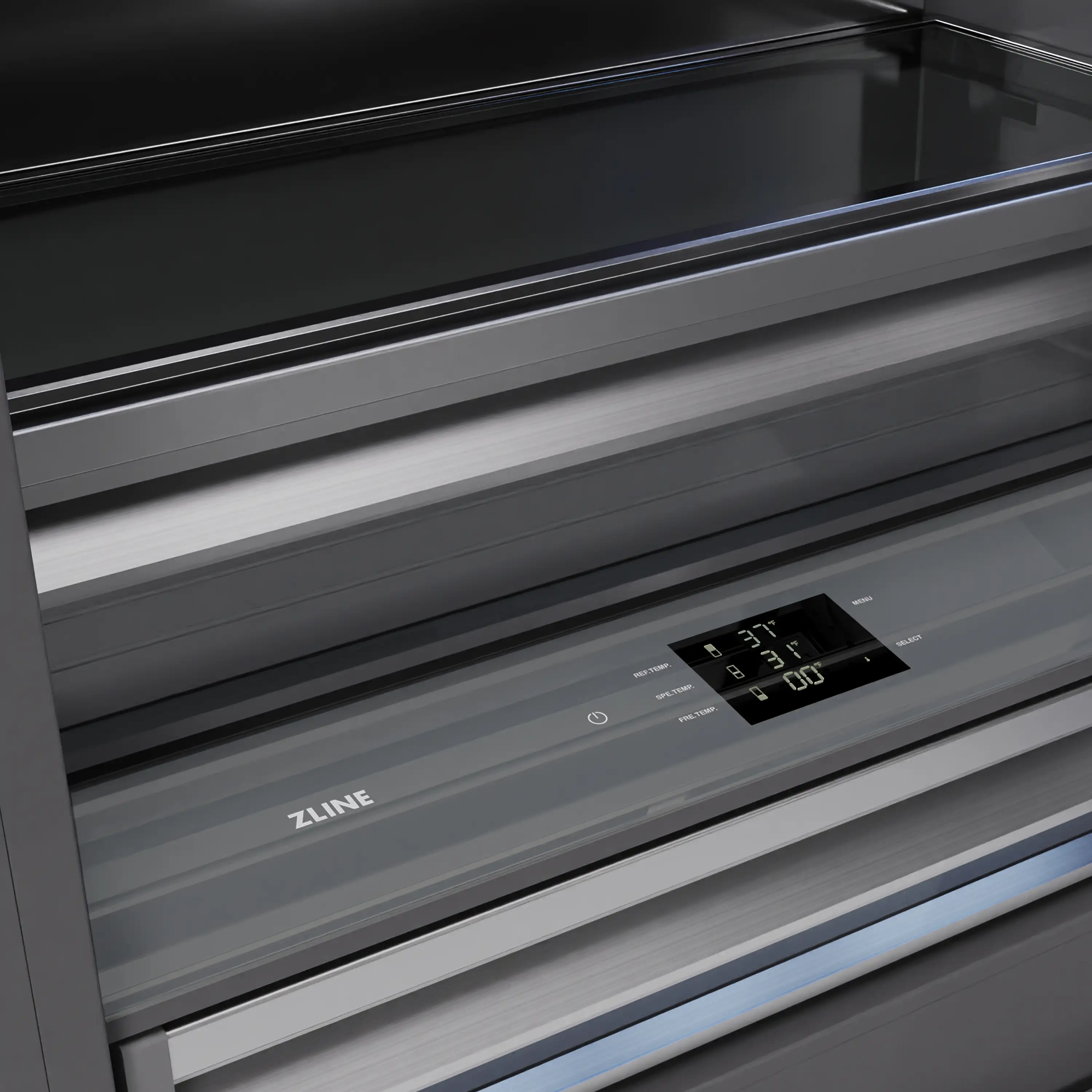 ZLINE 72-Inch 39.6 Cu. Ft. French Door Built-In Bottom Freezer Refrigerator with Water Dispensers and Ice Makers in Stainless Steel with Graphite Gray Interior (GRBIT-304-72) - Image 7