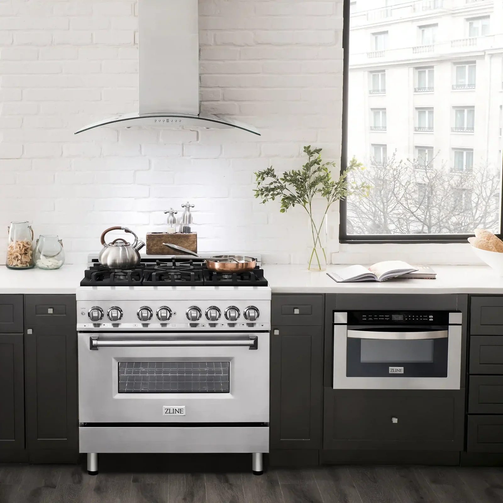 ZLINE Appliance Package - 36-Inch Dual Fuel Range, Refrigerator, Range Hood, Microwave Drawer, Tall Tub Dishwasher and Beverage Fridge in Stainless Steel (6KPR-RARH36-MWDWV-RBV) - Image 3