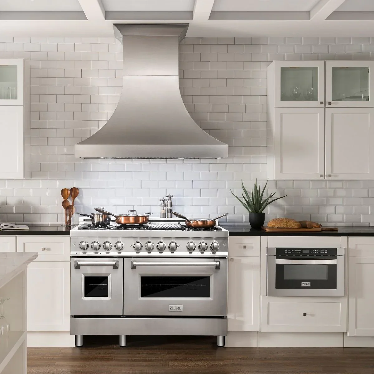ZLINE Appliance Package - 48-Inch Dual Fuel Range, Refrigerator, Range Hood, Microwave Drawer, Tall Tub Dishwasher and Wine Cooler in Stainless Steel (6KPR-RARH48-MWDWV-RWV) - Image 3