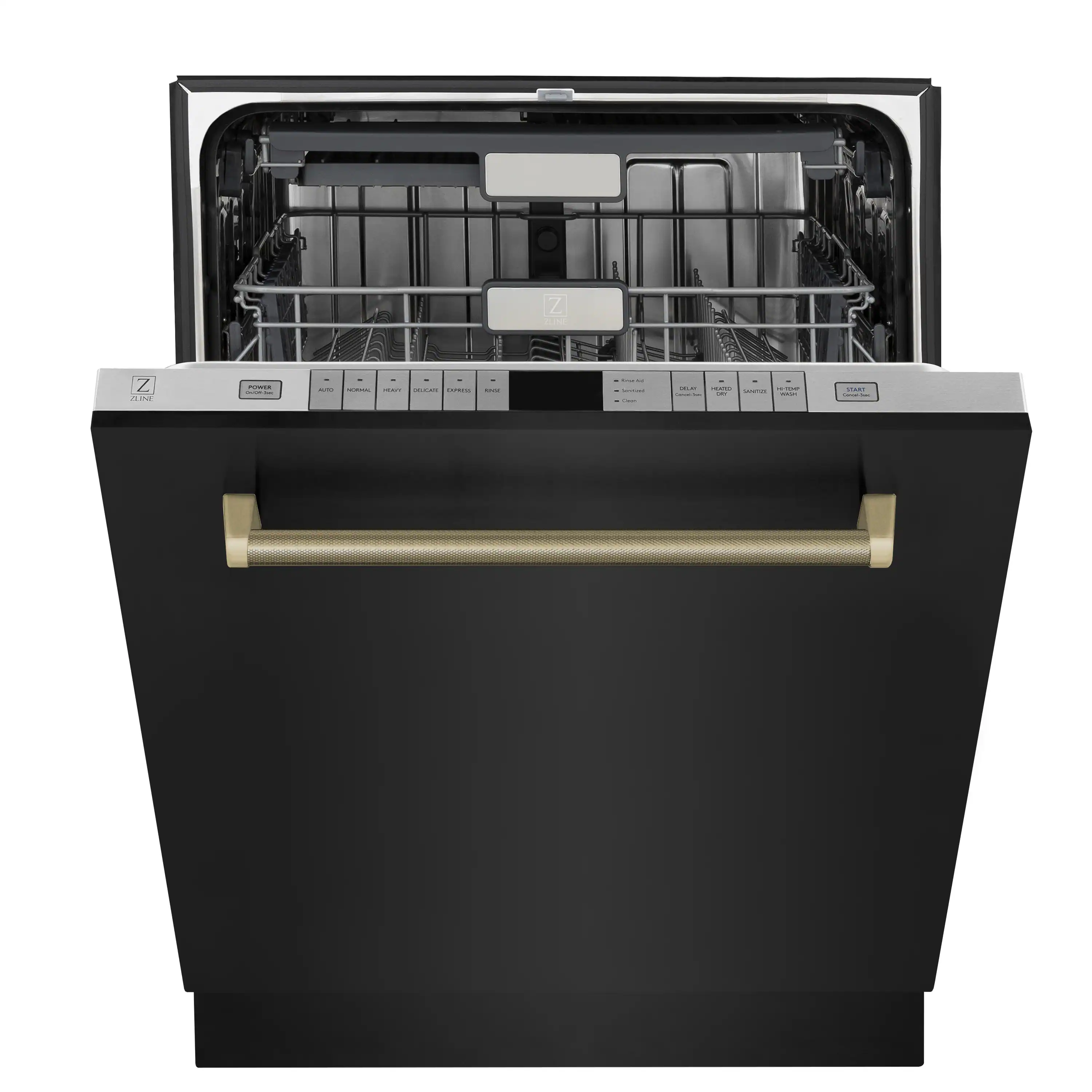 ZLINE Autograph 24-Inch Monument Dishwasher in Black Stainless Steel with Champagne Bronze Helix Handle, 45dBa (DWMTZ-BS-24-KCB) - Image 4