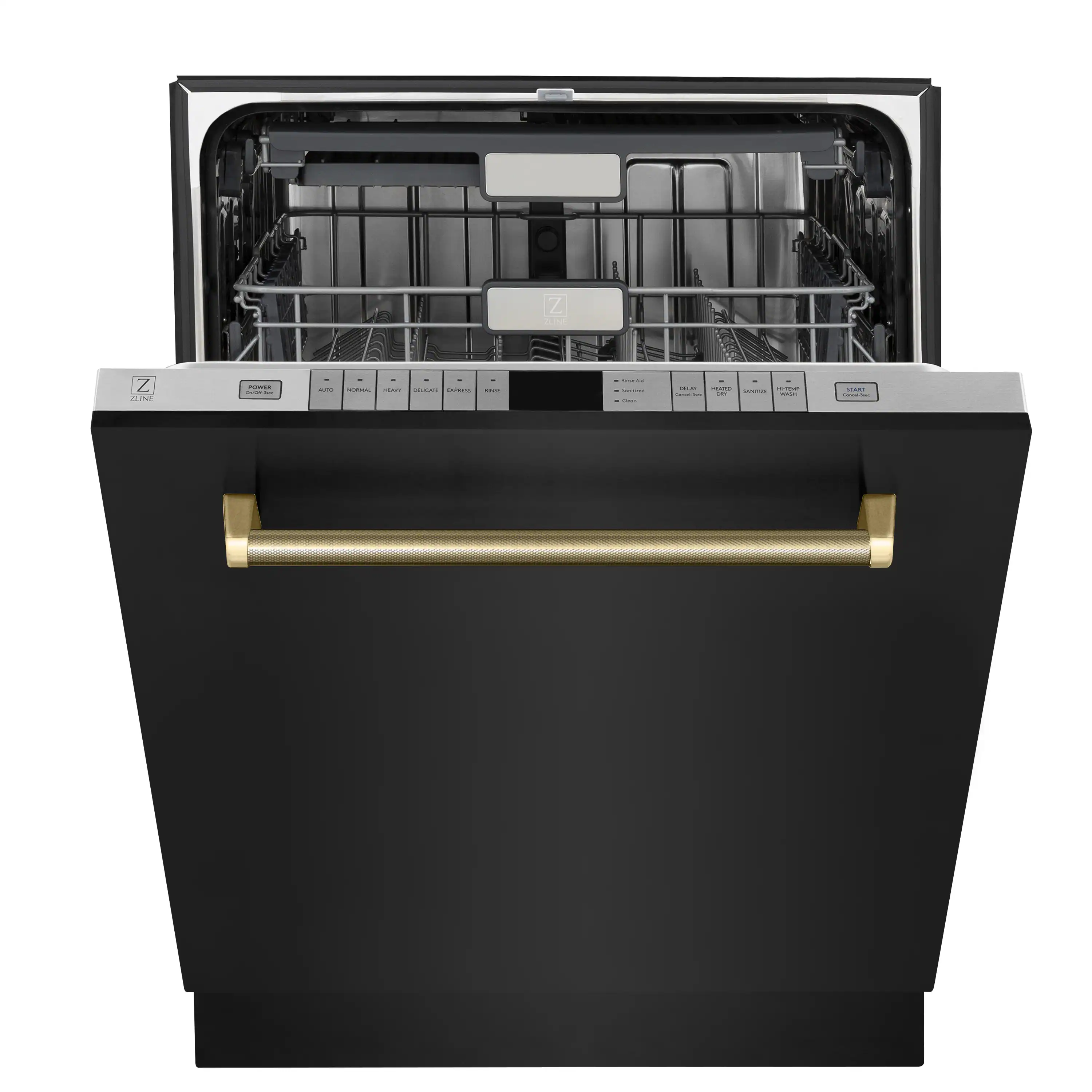 ZLINE Autograph 24-Inch Monument Dishwasher in Black Stainless Steel with Polished Gold Helix Handle, 45dBa (DWMTZ-BS-24-KG) - Image 4