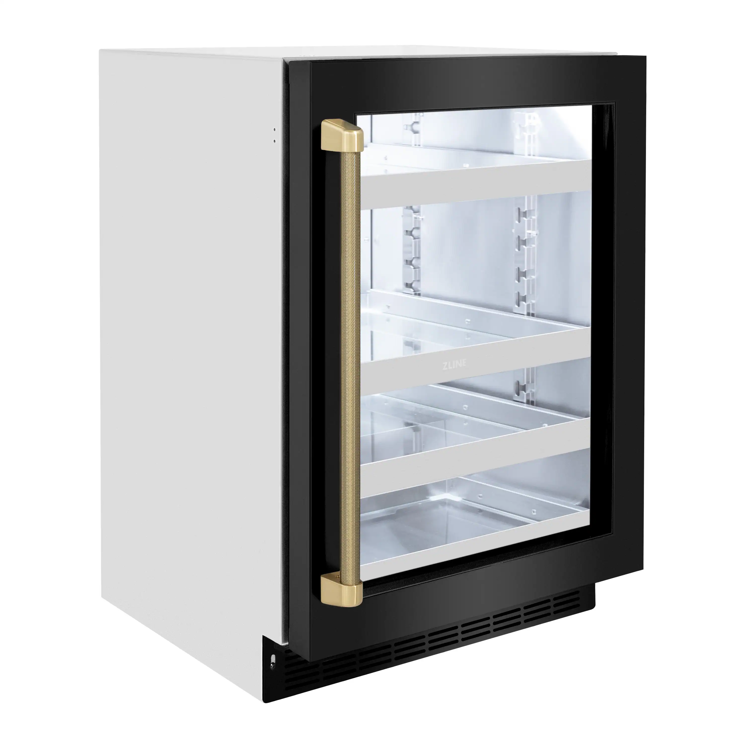 ZLINE Autograph Edition 24-Inch Touchstone 151 Can Beverage Fridge with Black Stainless Steel Glass Door and Champagne Bronze Helix Handle (RBSOZ-BS-24-KCB) - Image 4