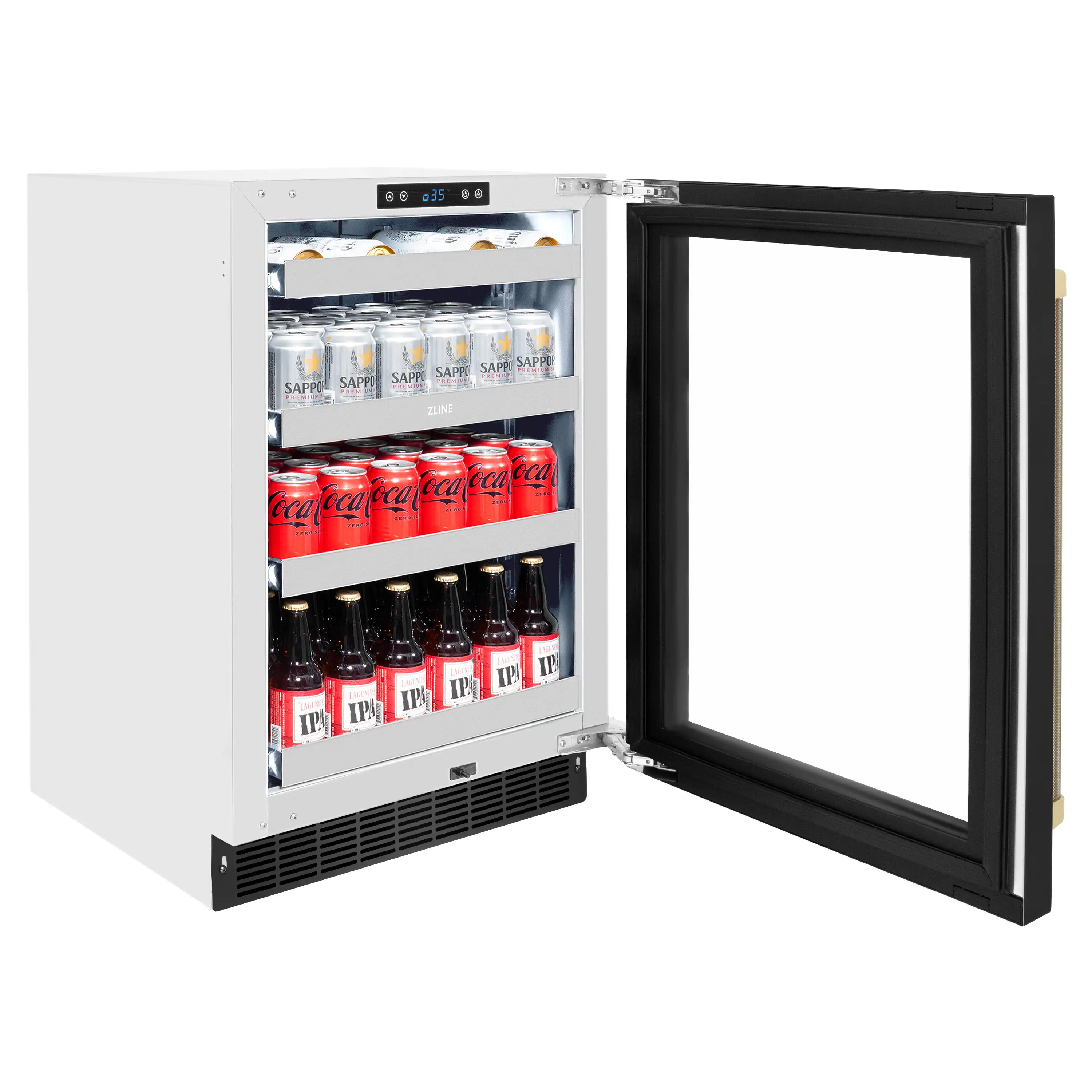 ZLINE Autograph Edition 24-Inch Touchstone 151 Can Beverage Fridge with Black Stainless Steel Glass Door and Champagne Bronze Helix Handle (RBSOZ-BS-24-KCB) - Image 5