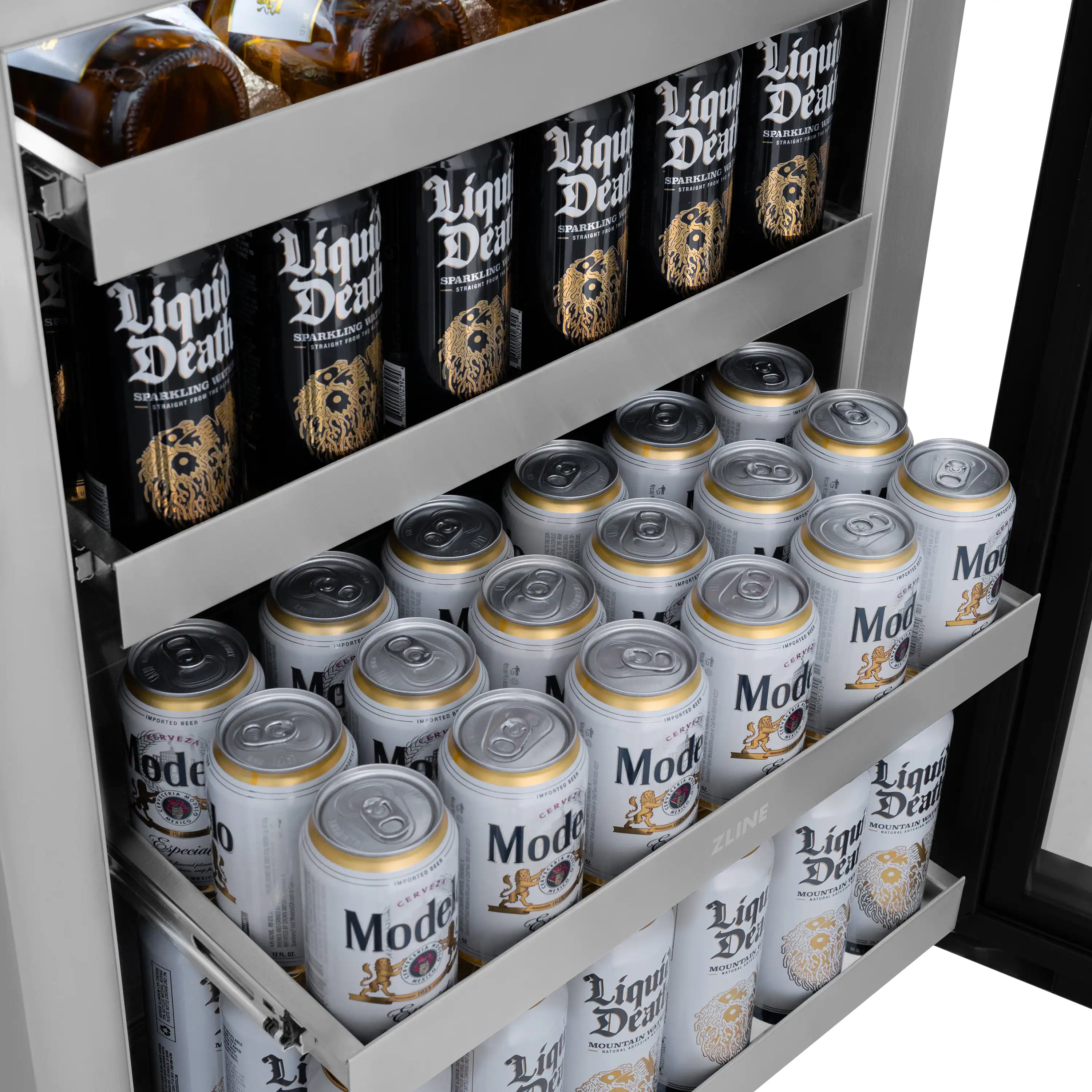 ZLINE Autograph Edition 24-Inch Touchstone 151 Can Beverage Fridge with Black Stainless Steel Glass Door and Champagne Bronze Helix Handle (RBSOZ-BS-24-KCB) - Image 8