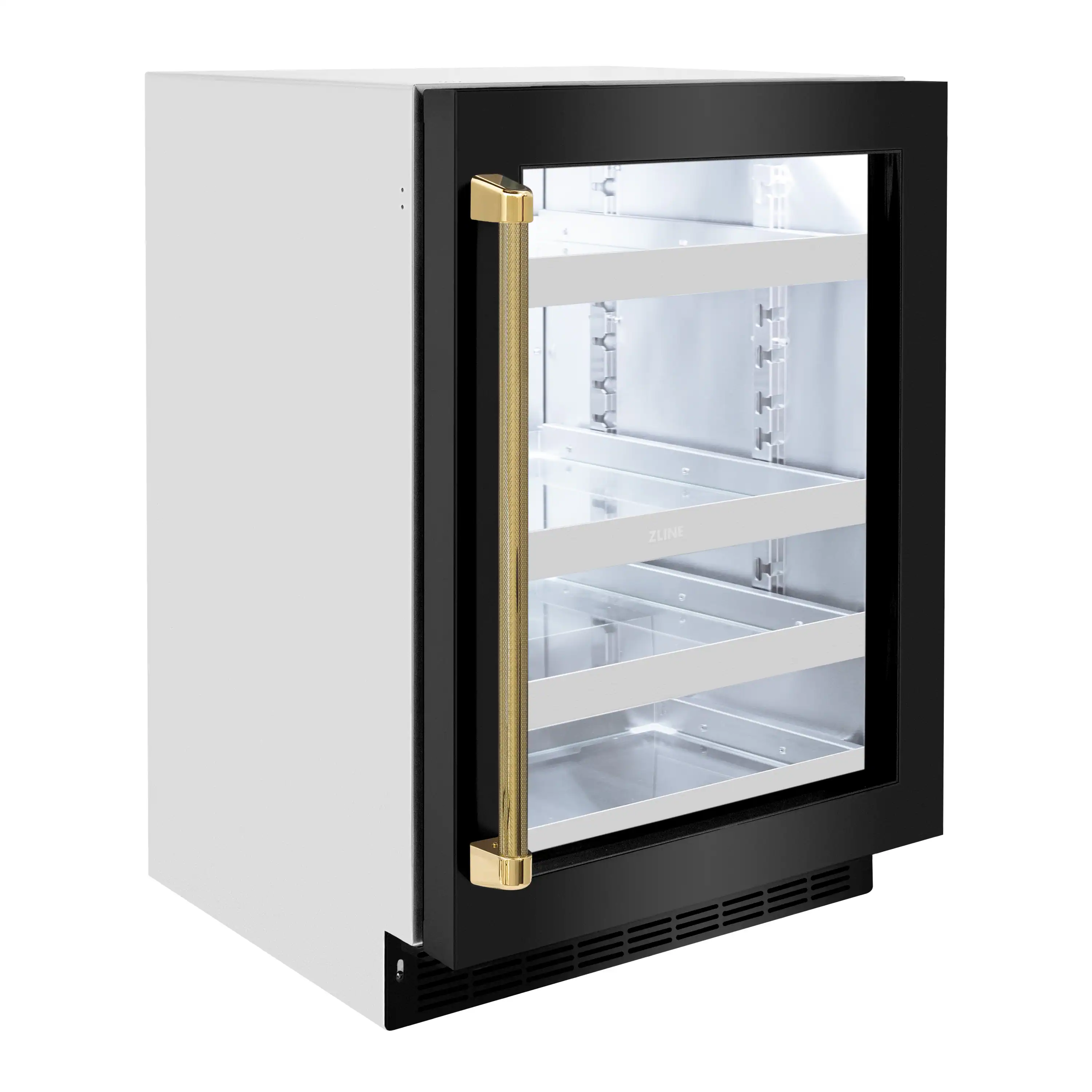ZLINE Autograph Edition 24-Inch Touchstone 151 Can Beverage Fridge with Black Stainless Steel Glass Door and Polished Gold Helix Handle (RBSOZ-BS-24-KG) - Image 4