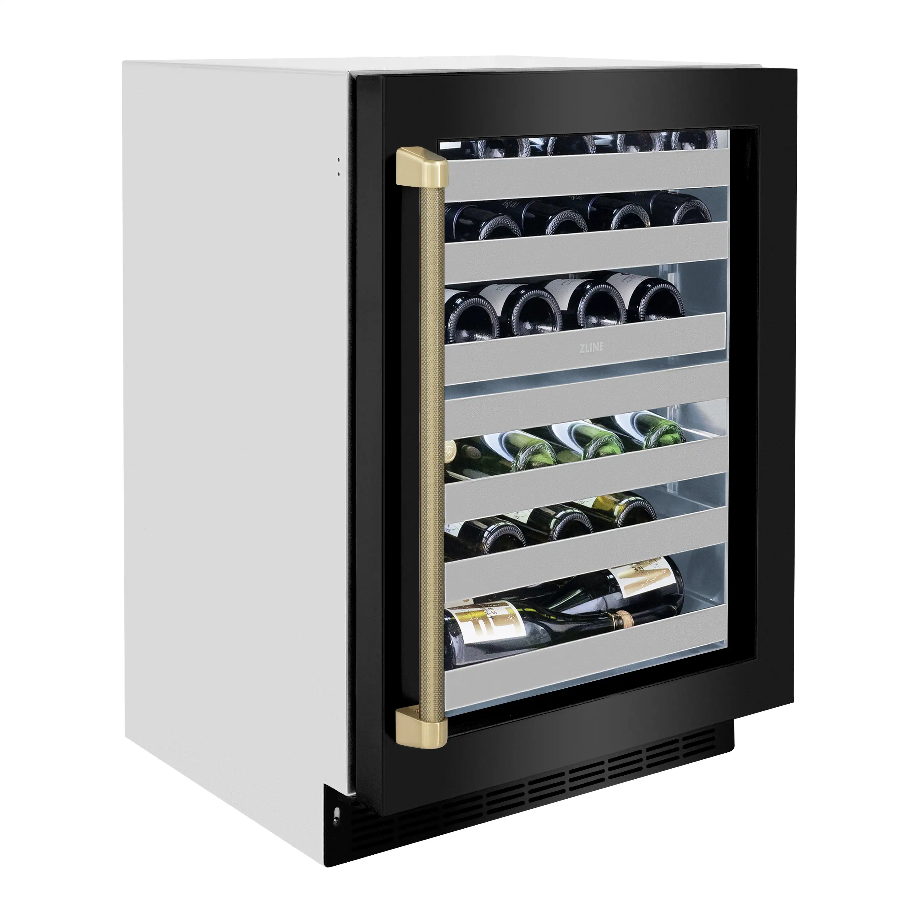 ZLINE Autograph 24-Inch Touchstone Dual Zone Wine Cooler with Black Stainless Steel with Glass Door & Bronze Helix Handle (RWDOZ-BS-24-KCB) - Image 4