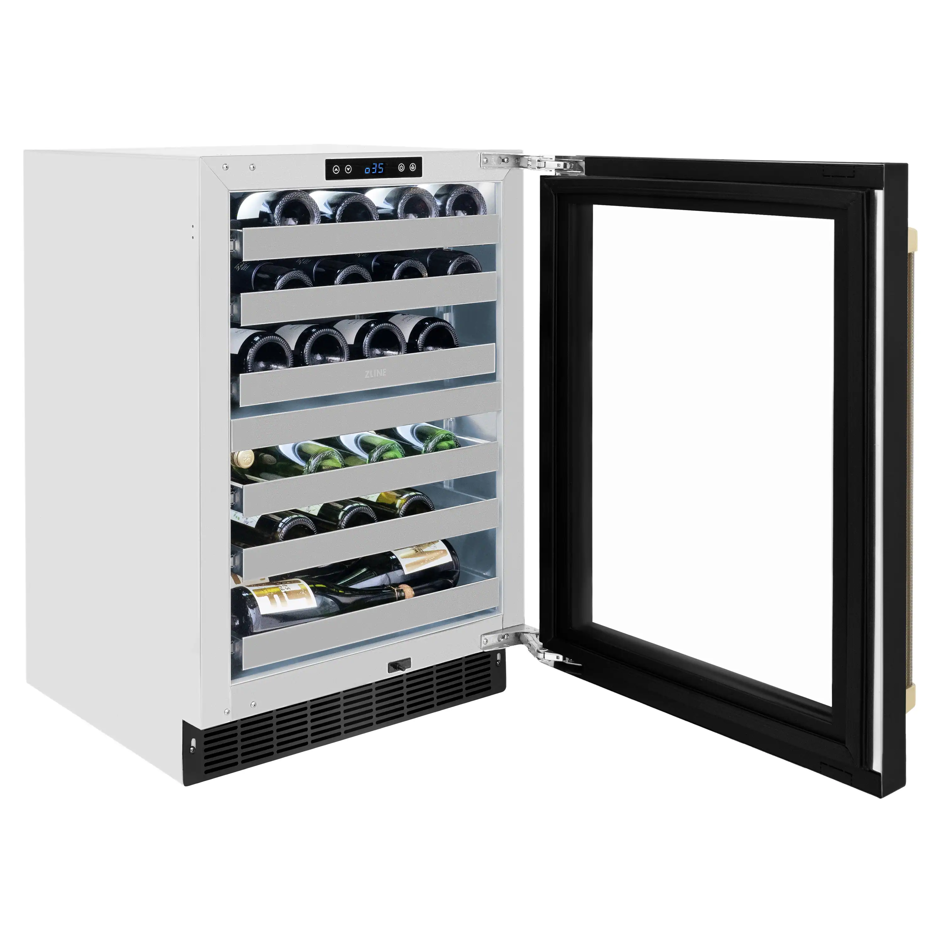 ZLINE Autograph 24-Inch Touchstone Dual Zone Wine Cooler with Black Stainless Steel with Glass Door & Bronze Helix Handle (RWDOZ-BS-24-KCB) - Image 6