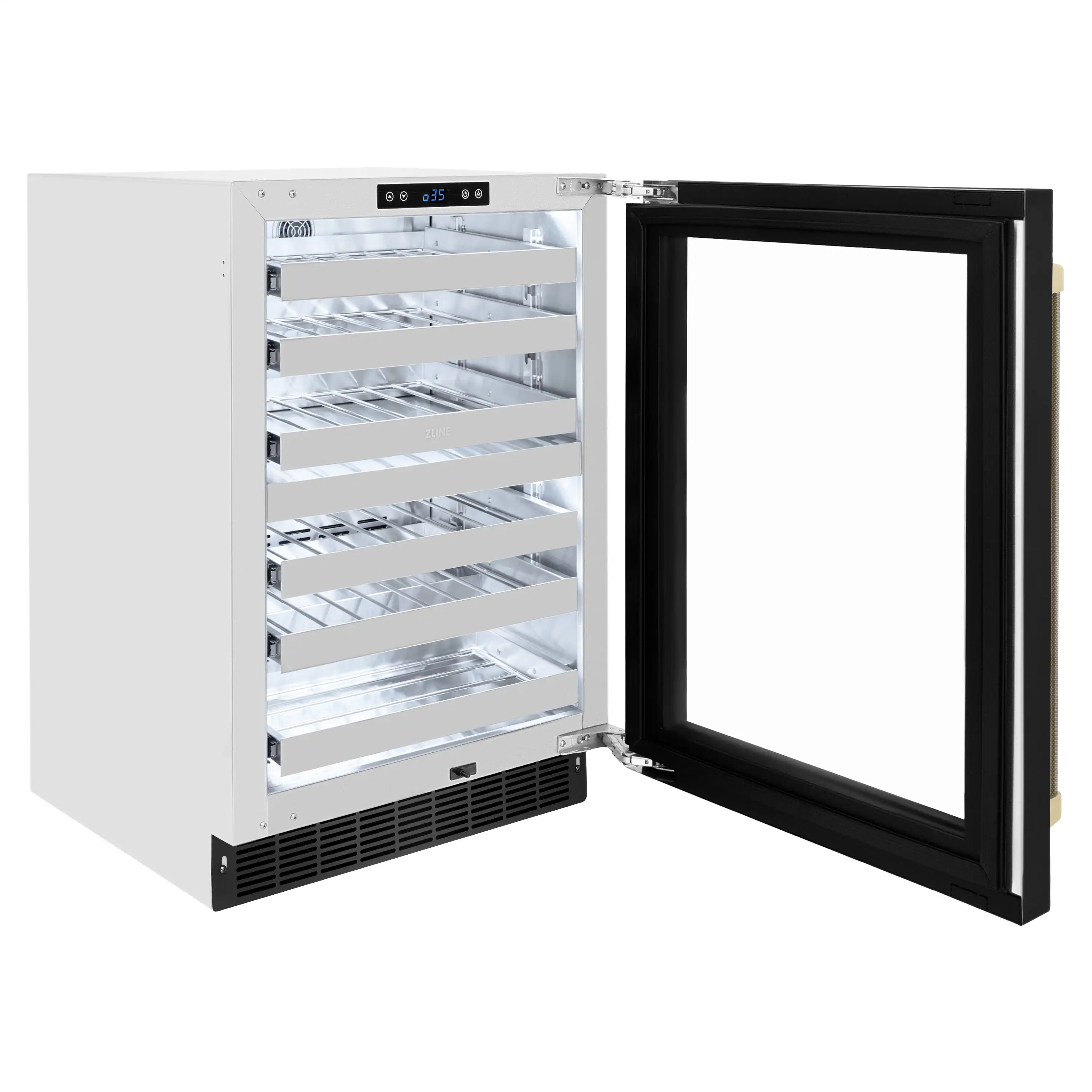ZLINE Autograph 24-Inch Touchstone Dual Zone Wine Cooler with Black Stainless Steel with Glass Door & Bronze Helix Handle (RWDOZ-BS-24-KCB) - Image 7