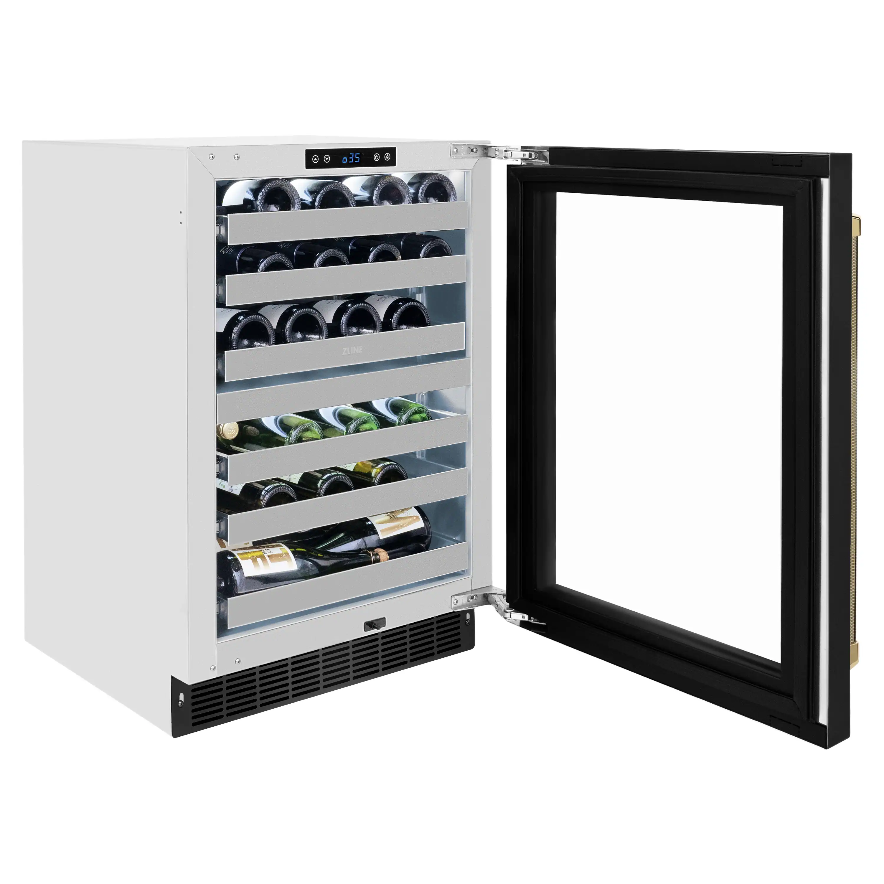 ZLINE Autograph 24-Inch Touchstone Dual Zone Wine Cooler with Black Stainless Steel with Glass Door & Gold Helix Handle (RWDOZ-BS-24-KG) - Image 5