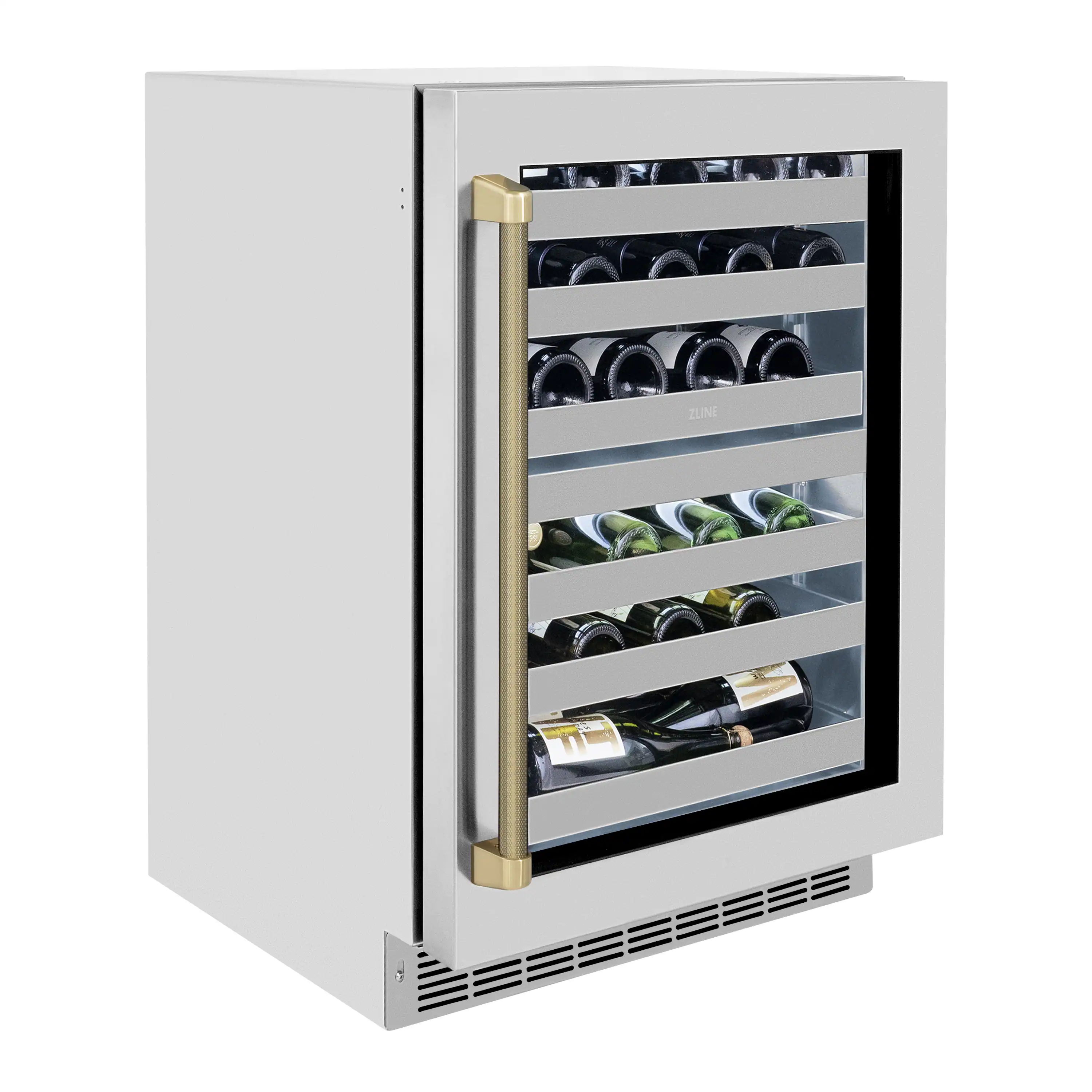 ZLINE Autograph 24-Inch Touchstone Dual Zone Wine Cooler with Stainless Steel with Glass Door & Bronze Helix Handle (RWDOZ-GS-24-KCB) - Image 4