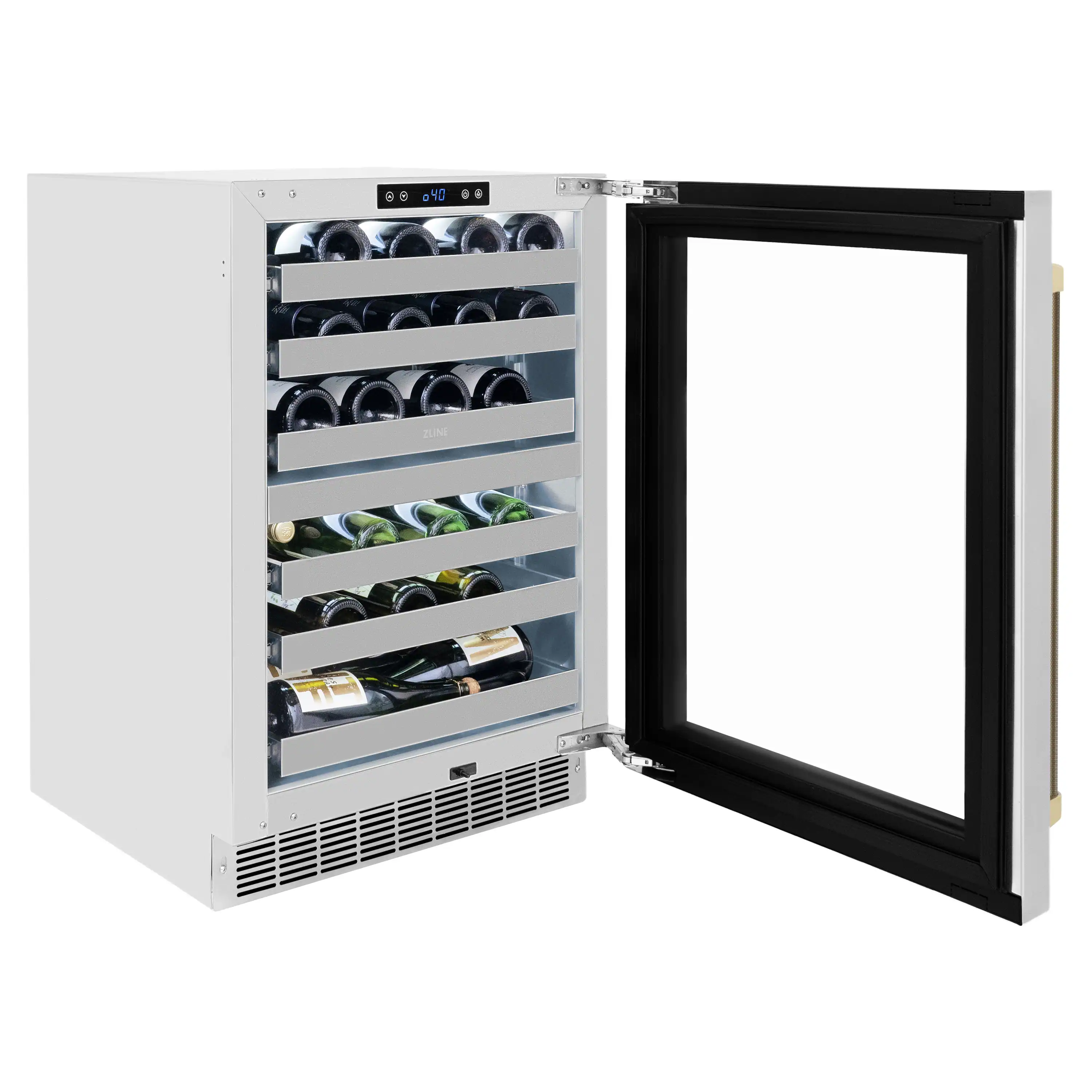 ZLINE Autograph 24-Inch Touchstone Dual Zone Wine Cooler with Stainless Steel with Glass Door & Bronze Helix Handle (RWDOZ-GS-24-KCB) - Image 5
