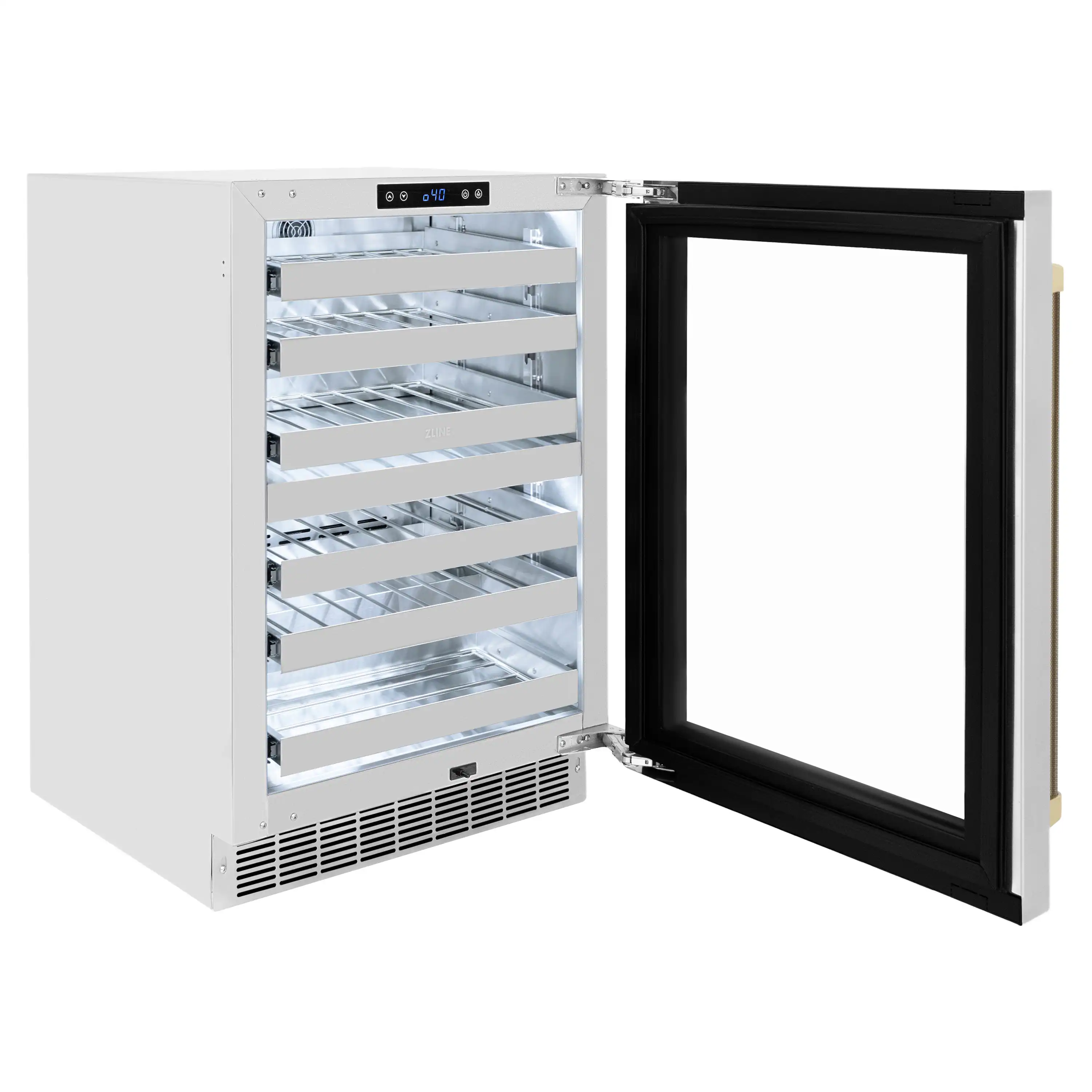 ZLINE Autograph 24-Inch Touchstone Dual Zone Wine Cooler with Stainless Steel with Glass Door & Bronze Helix Handle (RWDOZ-GS-24-KCB) - Image 7