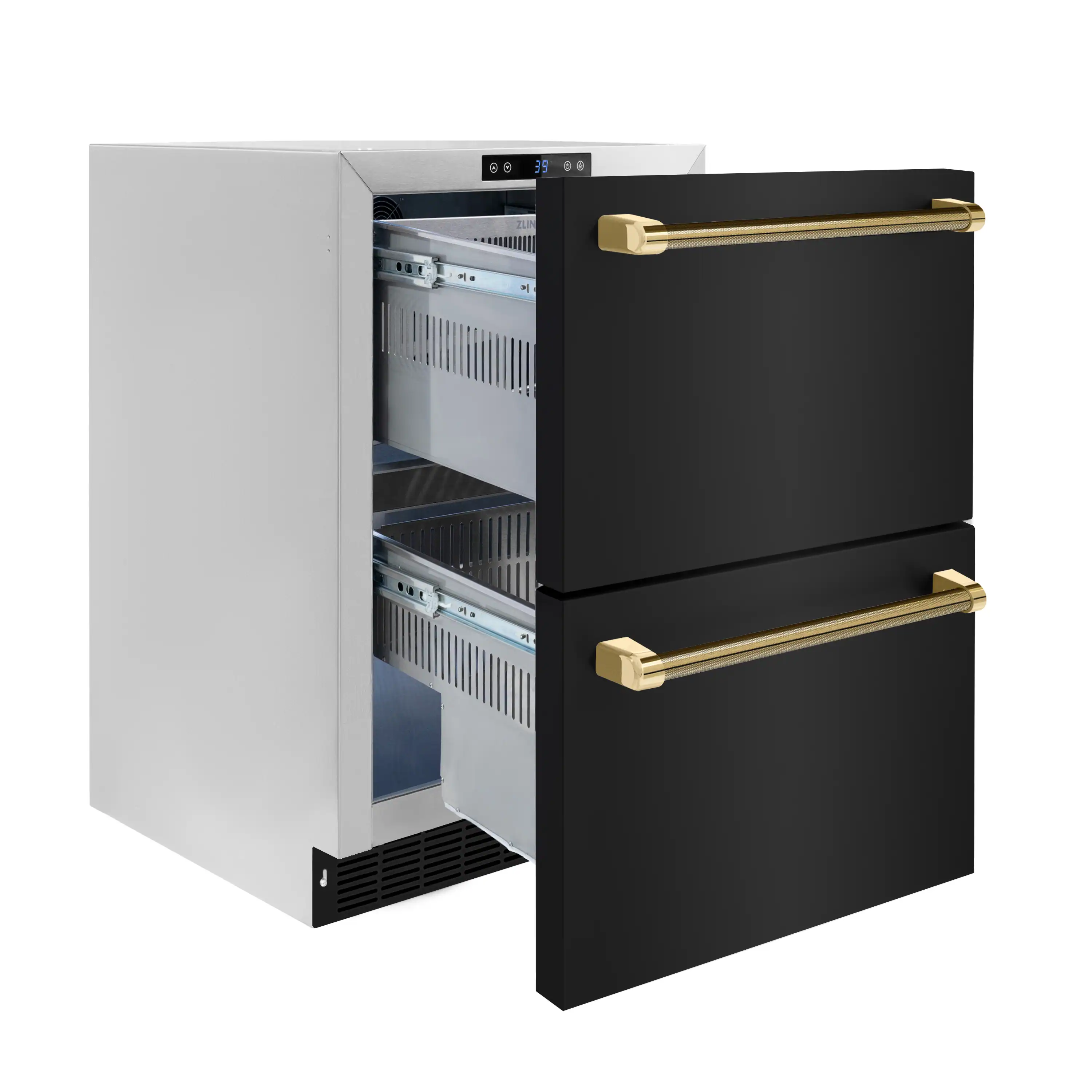 ZLINE Autograph 24-Inch Touchstone Refrigerator Drawer with Black Stainless Steel Doors & Gold Helix Handles (RDSOZ-BS-24-KG) - Image 5