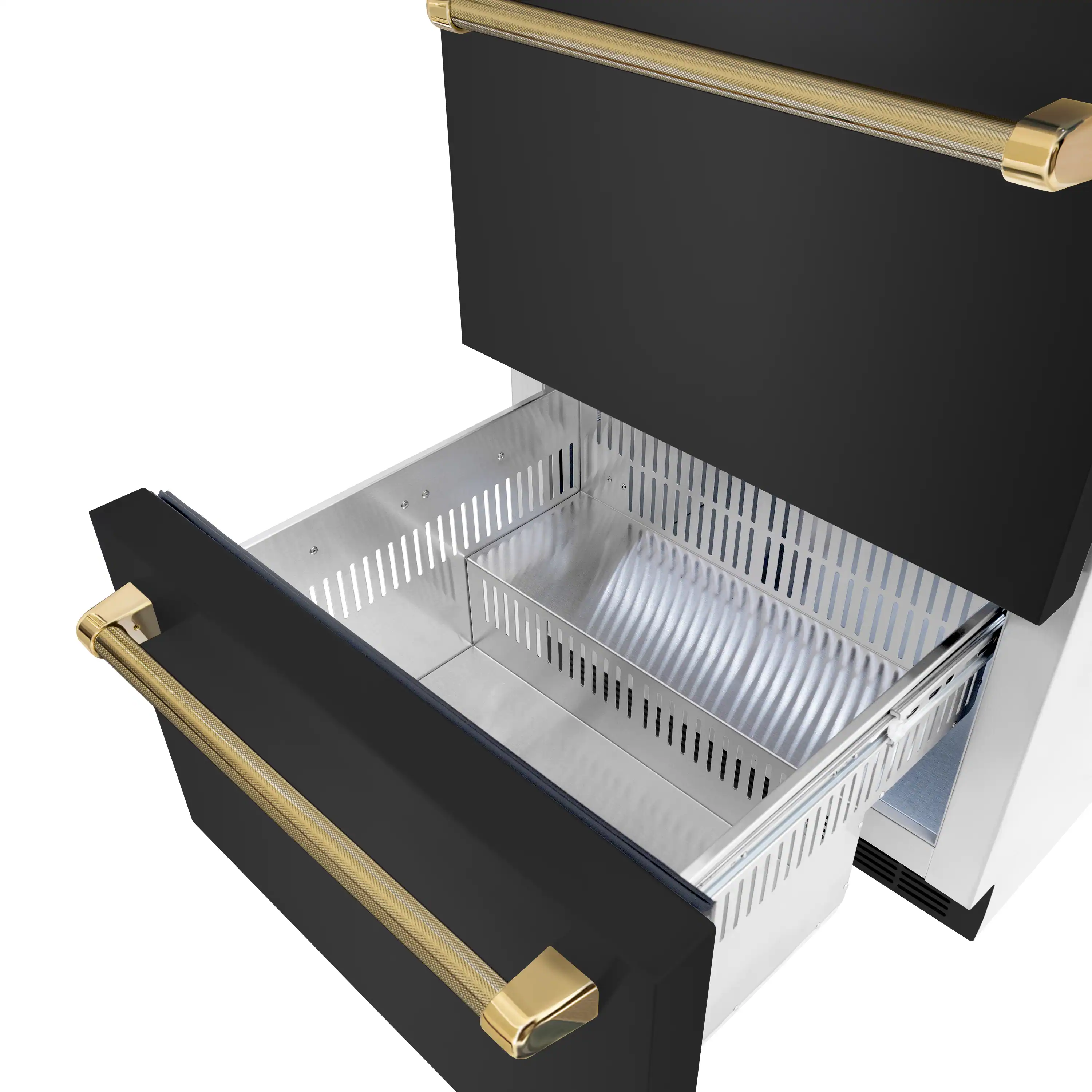 ZLINE Autograph 24-Inch Touchstone Refrigerator Drawer with Black Stainless Steel Doors & Gold Helix Handles (RDSOZ-BS-24-KG) - Image 8