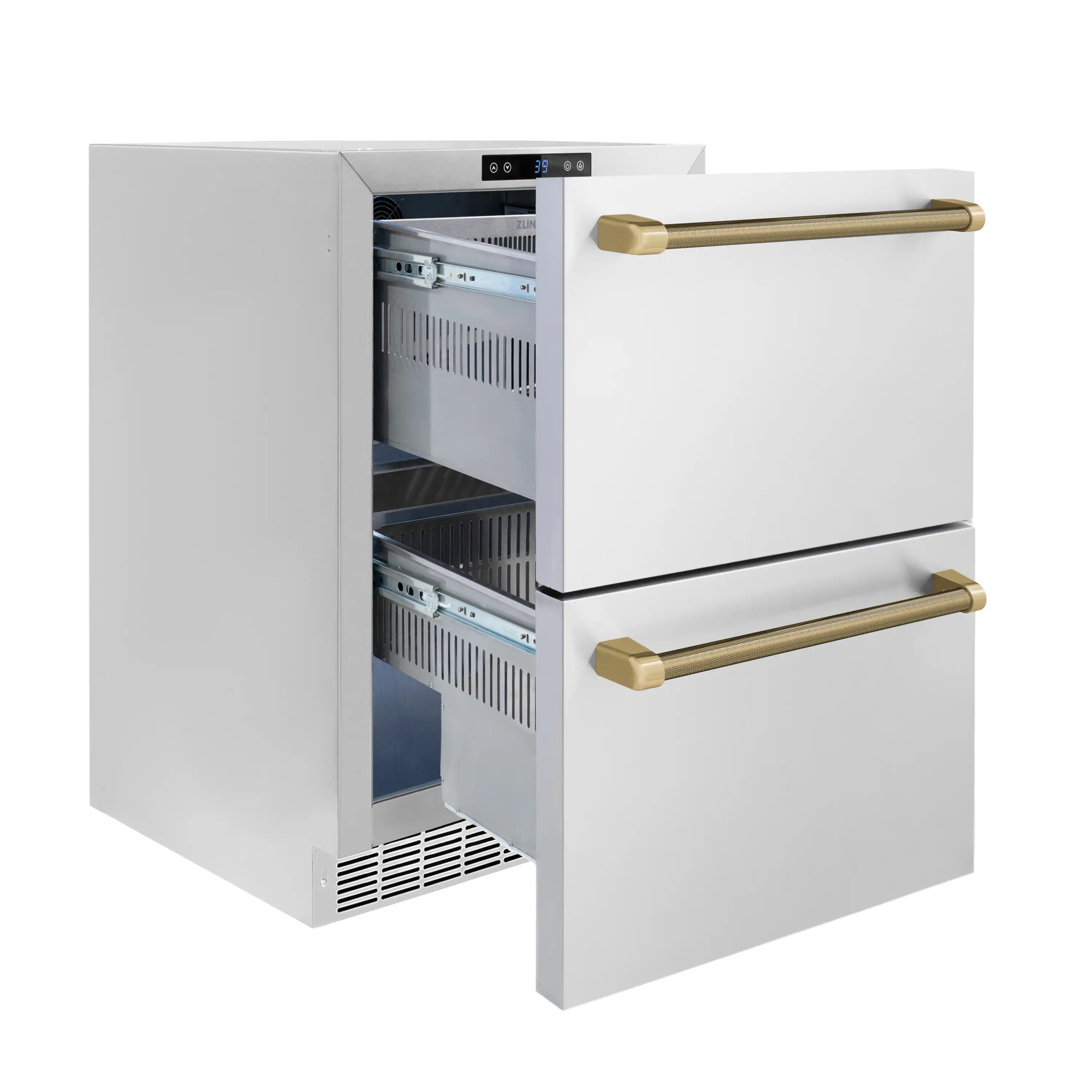 ZLINE Autograph 24-Inch Touchstone Refrigerator Drawer with Steel Doors & Bronze Helix Handles (RDSOZ-ST-24-KCB) - Image 5