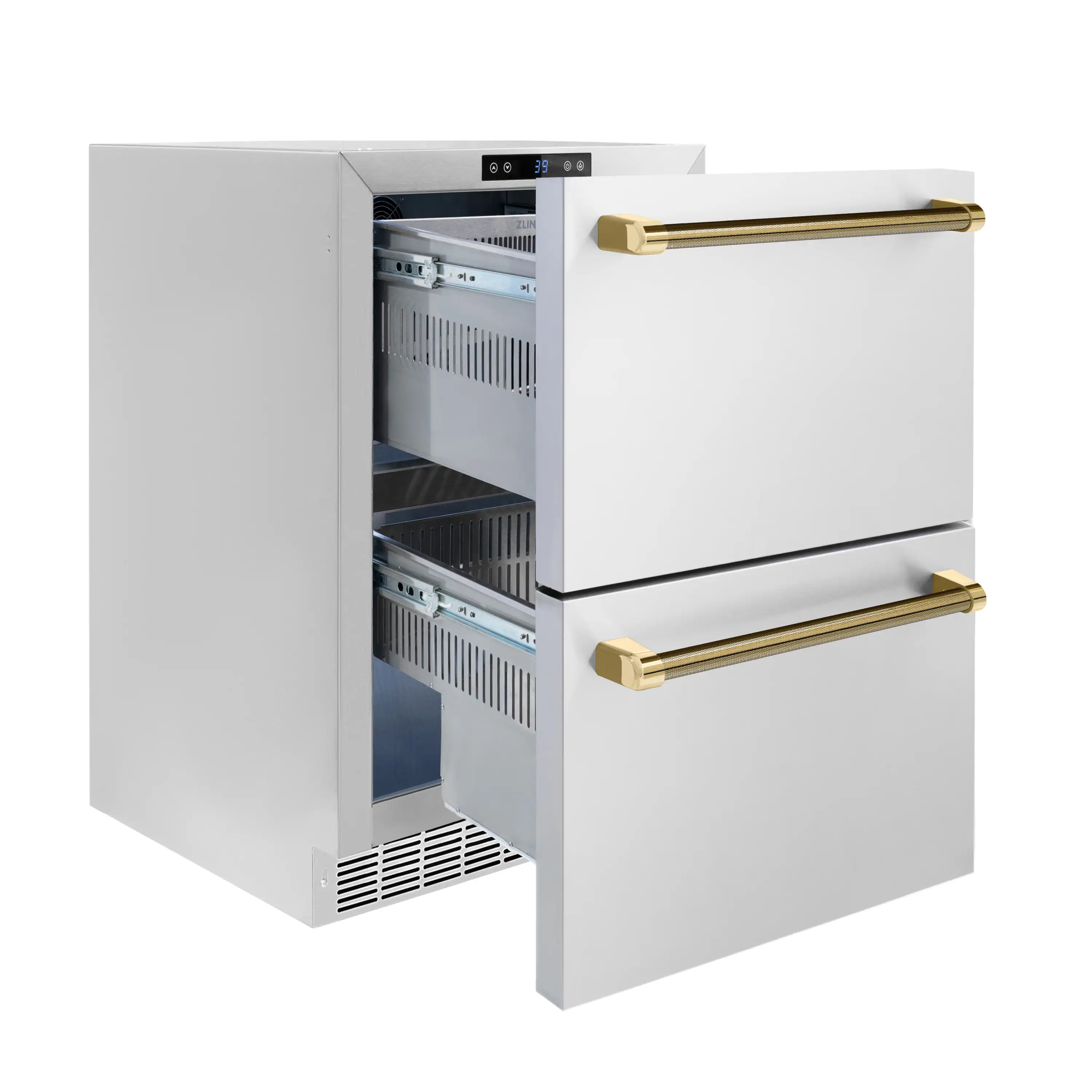 ZLINE Autograph 24-Inch Touchstone Refrigerator Drawer with Steel Doors & Gold Helix Handles (RDSOZ-ST-24-KG) - Image 5