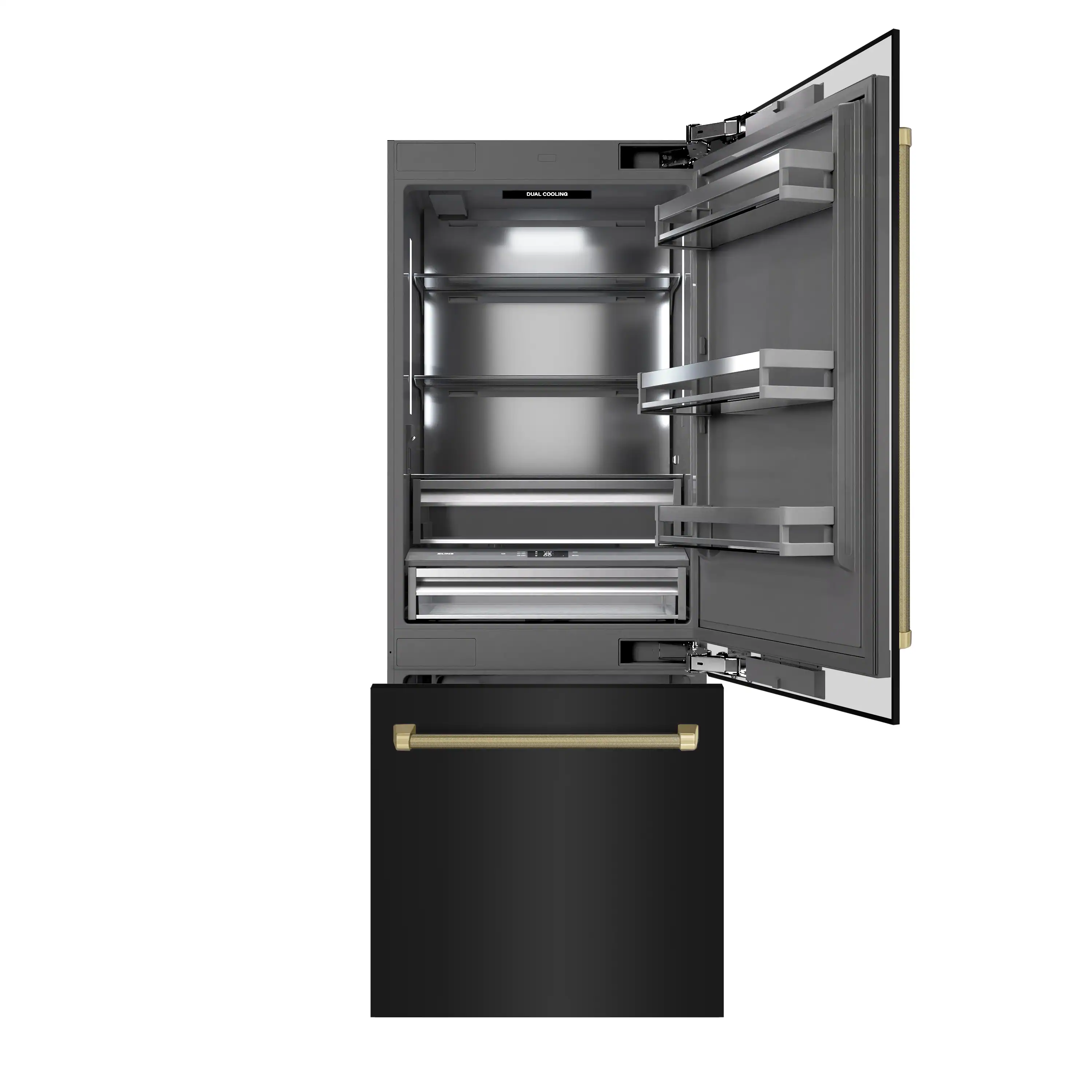 ZLINE Autograph 30-Inch Black Stainless Steel Built-In Refrigerator w/ Gray Interior and Bronze Helix Handles (GRBIVZ-BS30KCB) - Image 5