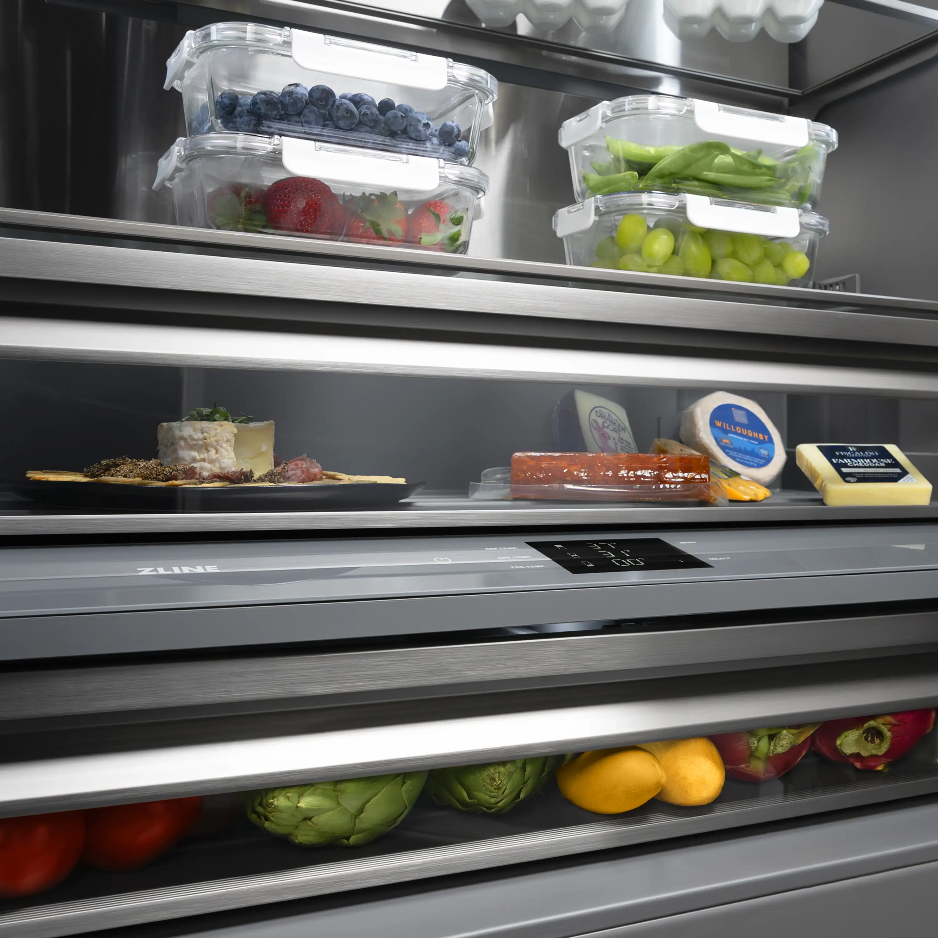 ZLINE Autograph 30-Inch Black Stainless Steel Built-In Refrigerator w/ Gray Interior and Bronze Helix Handles (GRBIVZ-BS30KCB) - Image 8