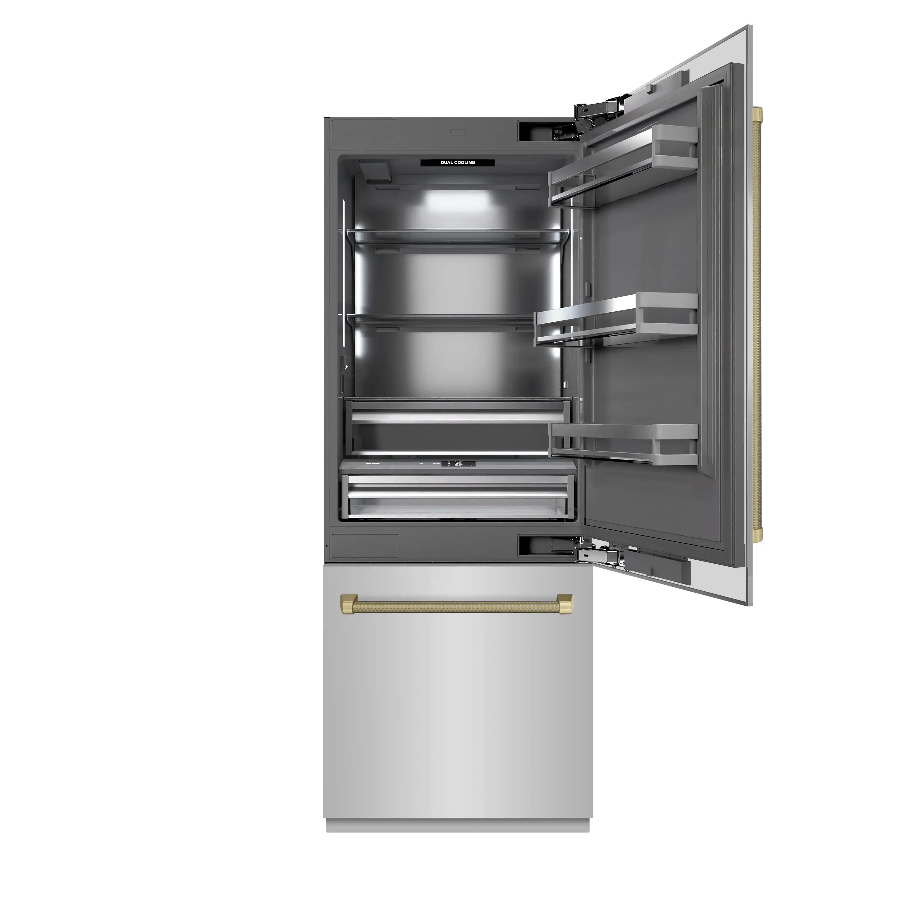 ZLINE Autograph 30-Inch Built-In Refrigerator w/ Gray Interior and Champagne Bronze Helix Handles (GRBIVZ-30430KCB) - Image 4