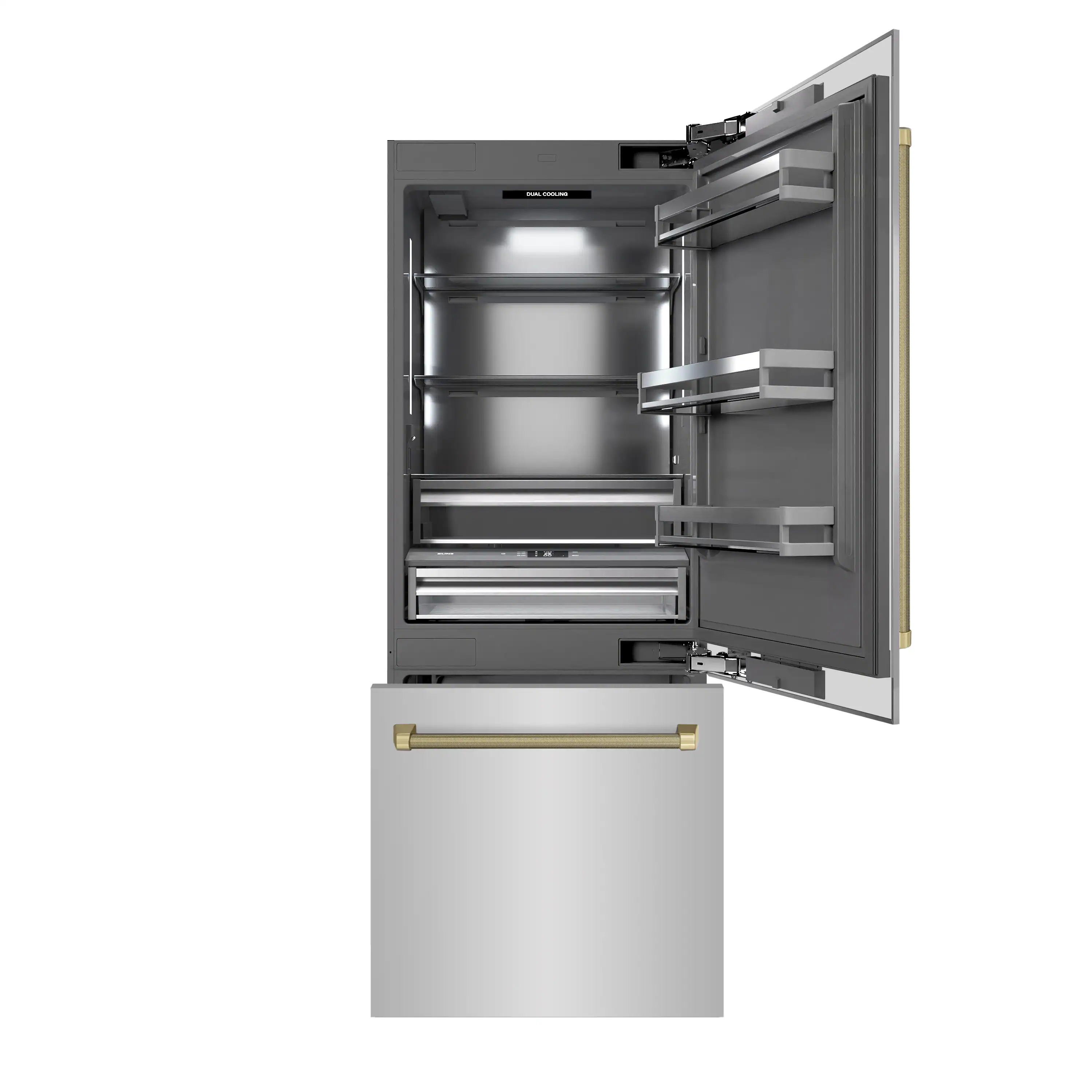 ZLINE Autograph 30-Inch Built-In Refrigerator w/ Gray Interior and Champagne Bronze Helix Handles (GRBIVZ-30430KCB) - Image 5