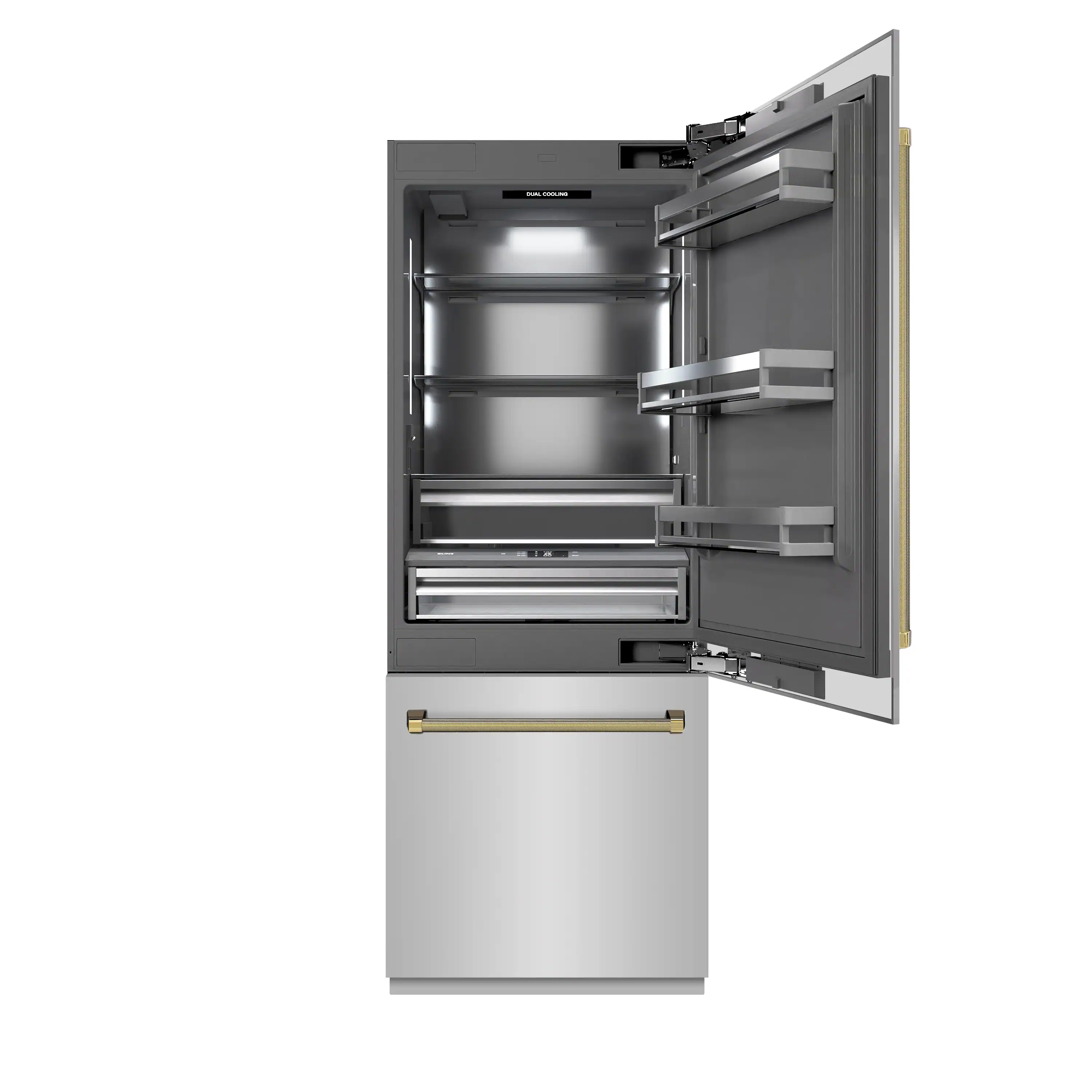 ZLINE Autograph 30-Inch Built-In Refrigerator w/ Gray Interior and Polished Gold Helix Handles (GRBIVZ-30430KG) - Image 4