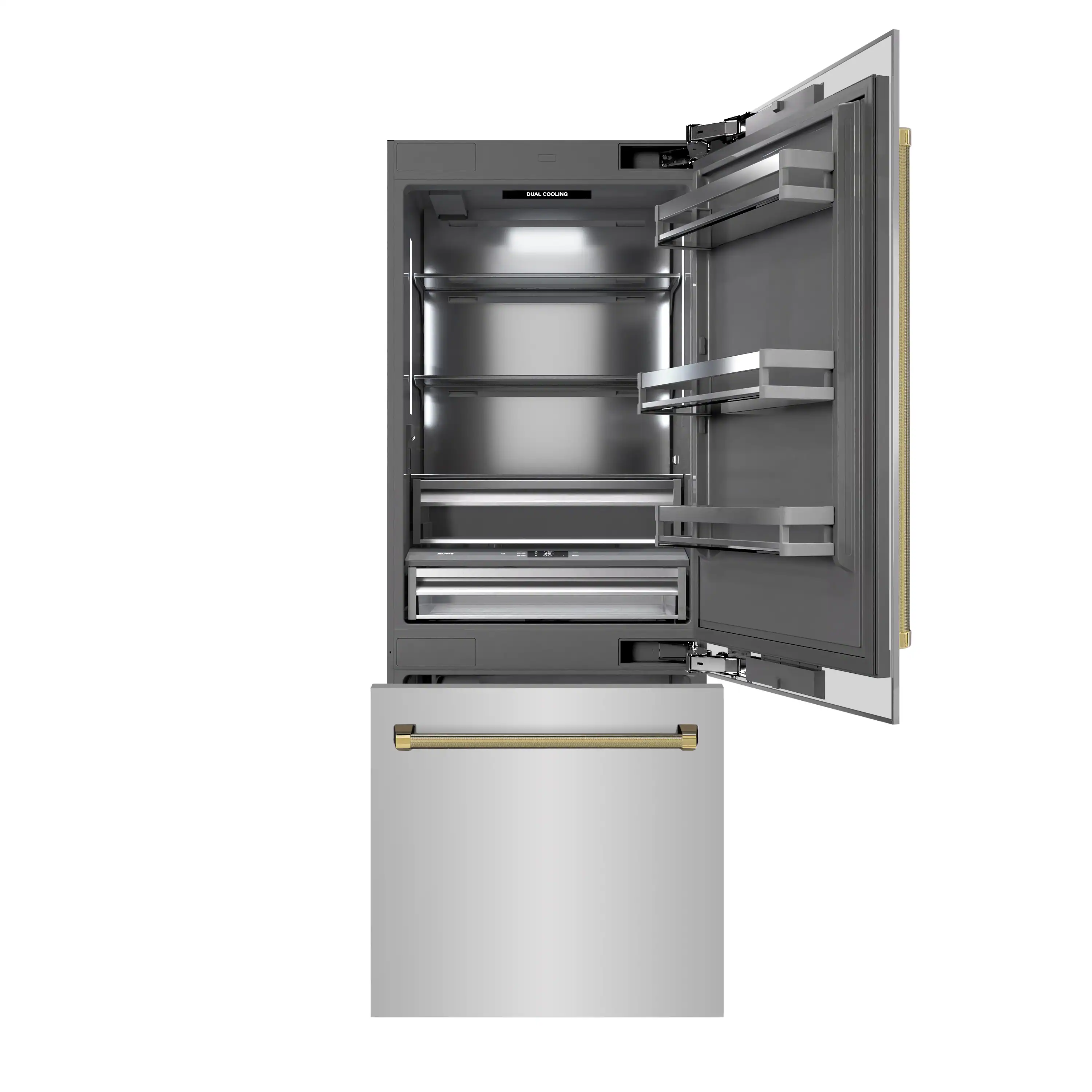 ZLINE Autograph 30-Inch Built-In Refrigerator w/ Gray Interior and Polished Gold Helix Handles (GRBIVZ-30430KG) - Image 5