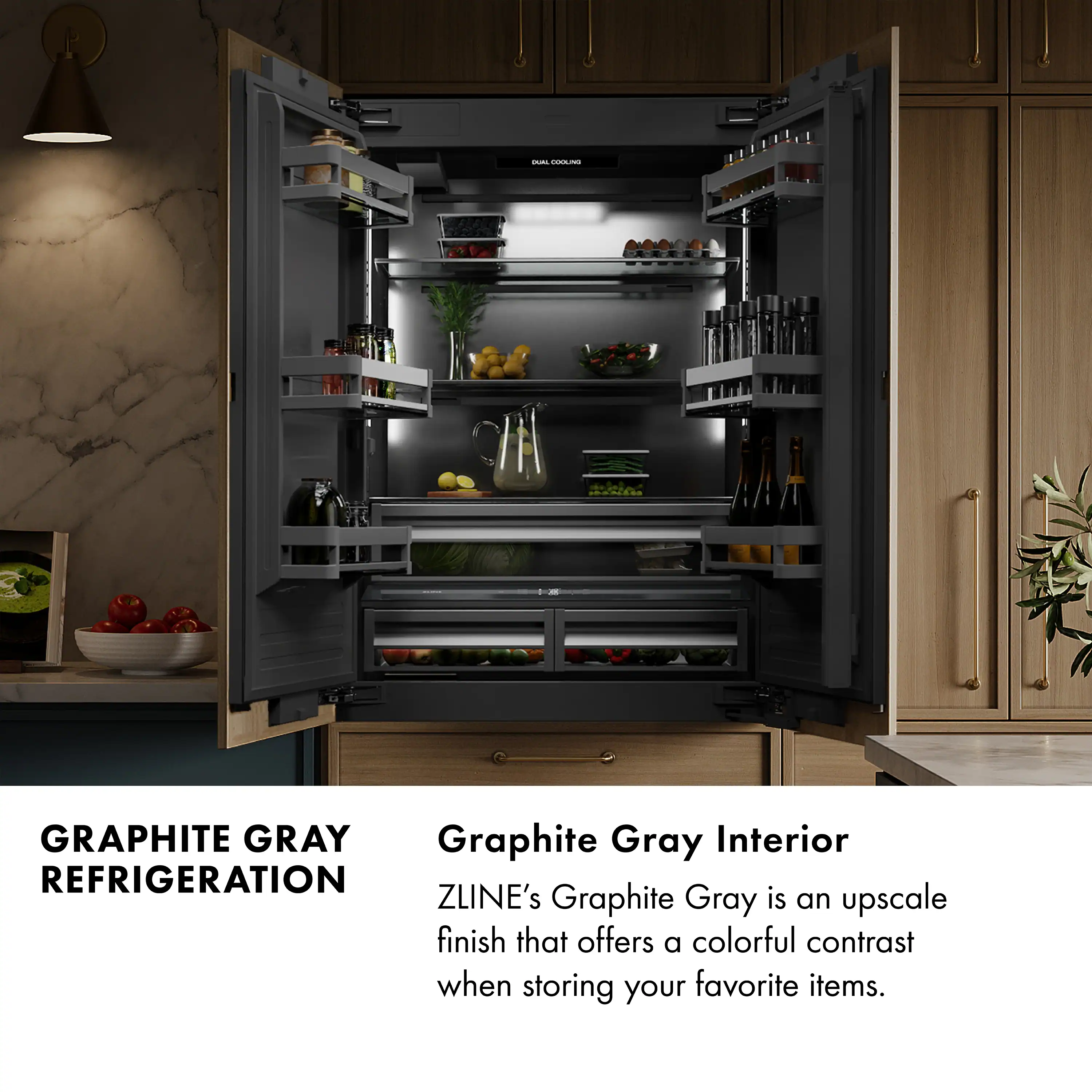 ZLINE Autograph 30-Inch Built-In Refrigerator w/ Gray Interior and Polished Nickel Helix Handles (GRBIVZ-30430KPN) - Image 19